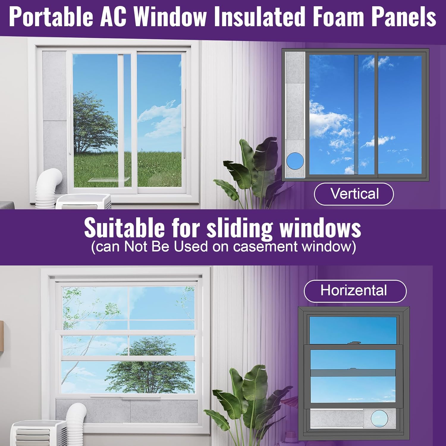 Mxclimate Insulated Foam Panels for Portable AC Window Vent Kit,Adjustable Thick Air Conditioner Insulation Seal Panels for Keeps Hot Air Out in Summer,3 Pcs up to 50 Inch
