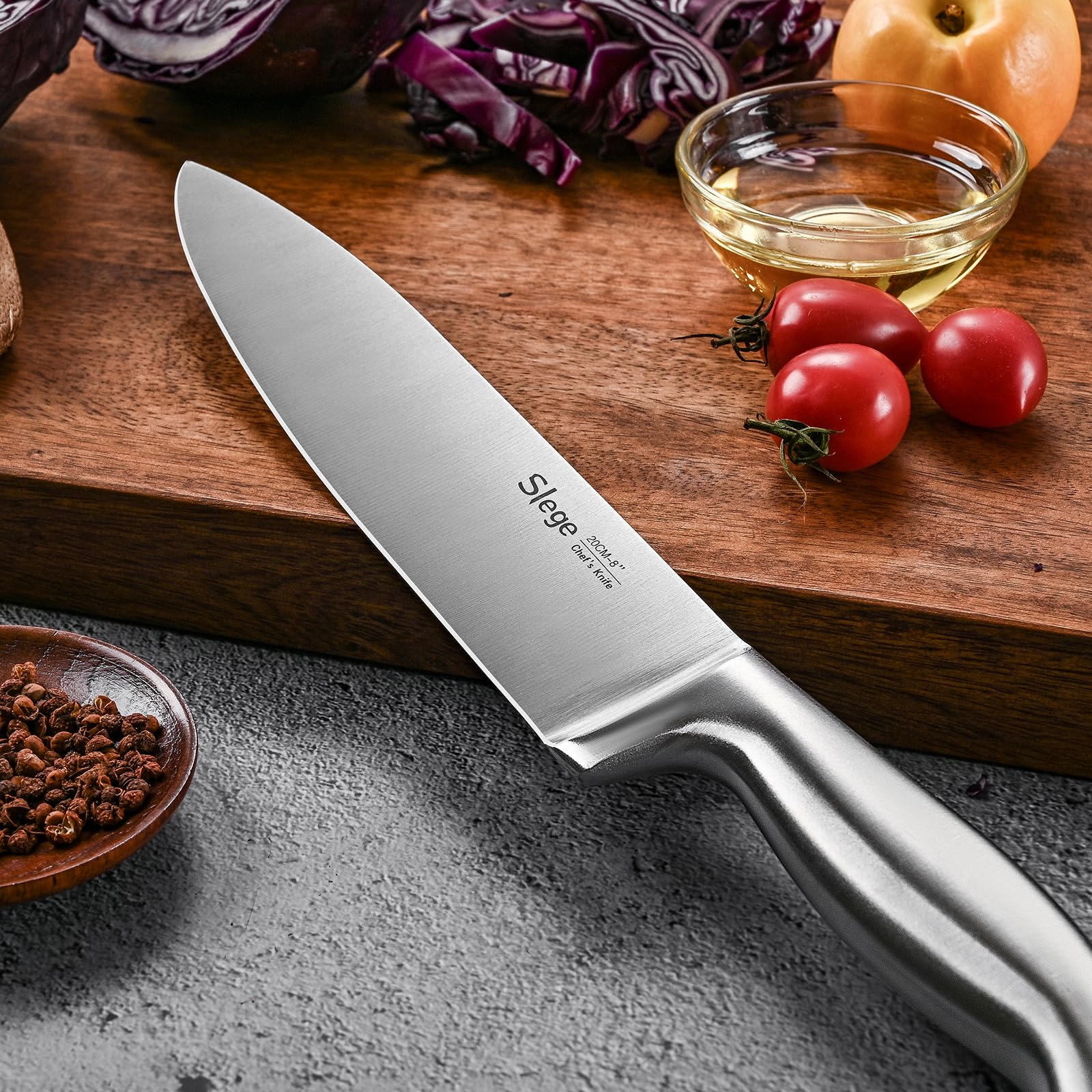 Slege 15pcs Kitchen Knife Set with Built-in Sharpener, One-Piece
