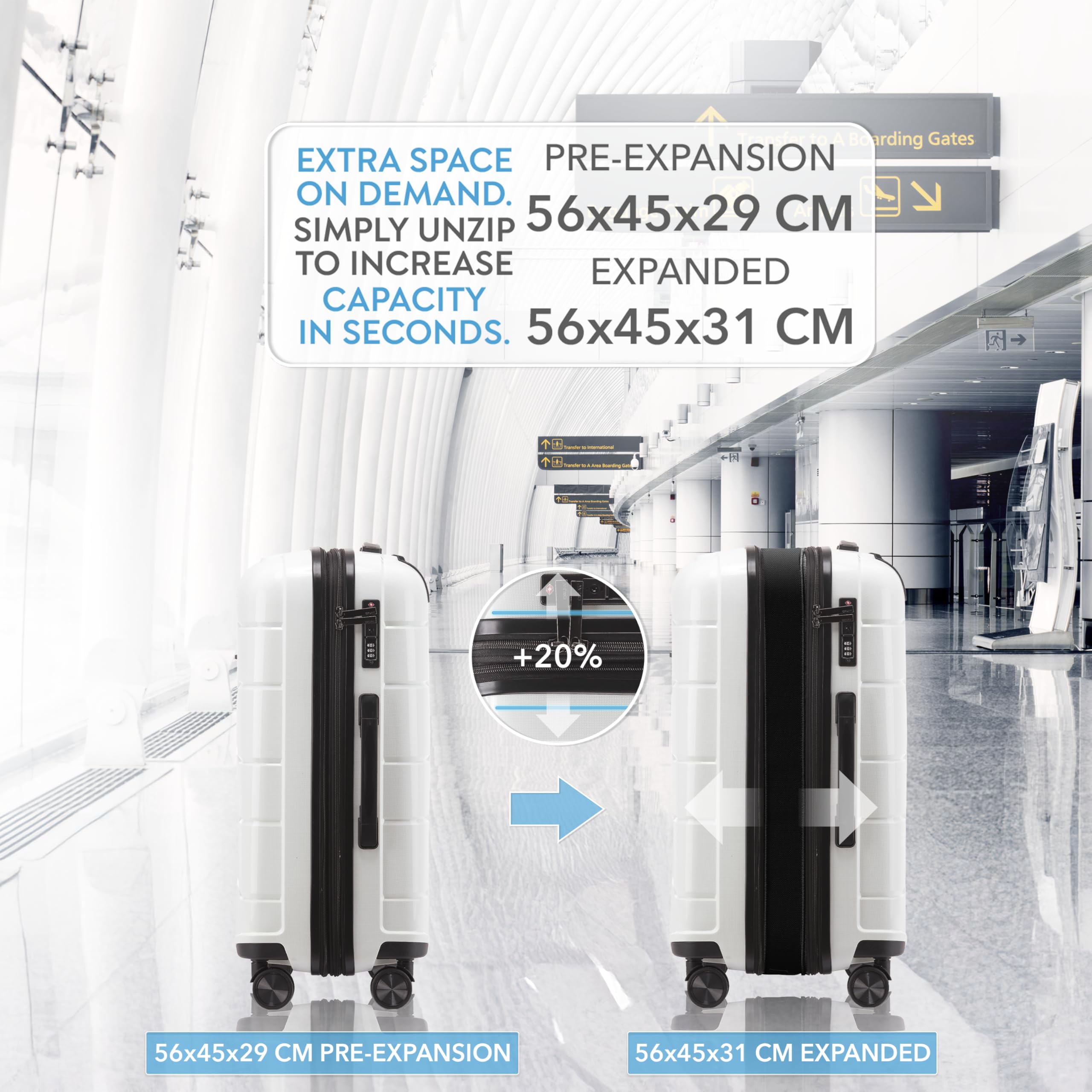 CRUW Medium 24" Checked Luggage 56x45x29cm + Expandable Hold Baggage (64/80 Liters) Polypropylene Suitcase TSA Approved Lock 8 Silent Spinner Wheels Lightweight Suitcases Airline-Approved Travel