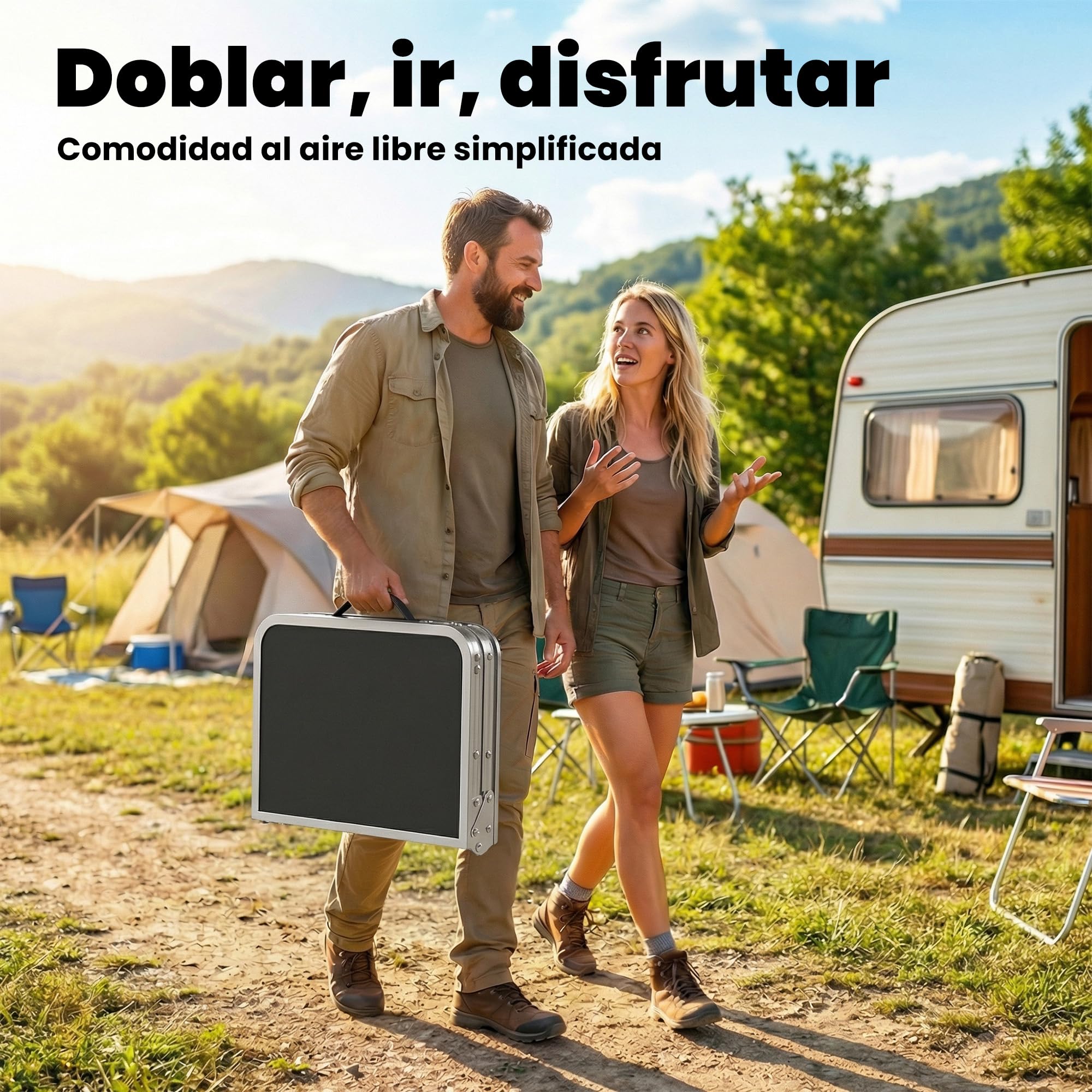 Outsunny Mesa Plegable Camping 60x40x60 cm Portátil Ajustable Negro