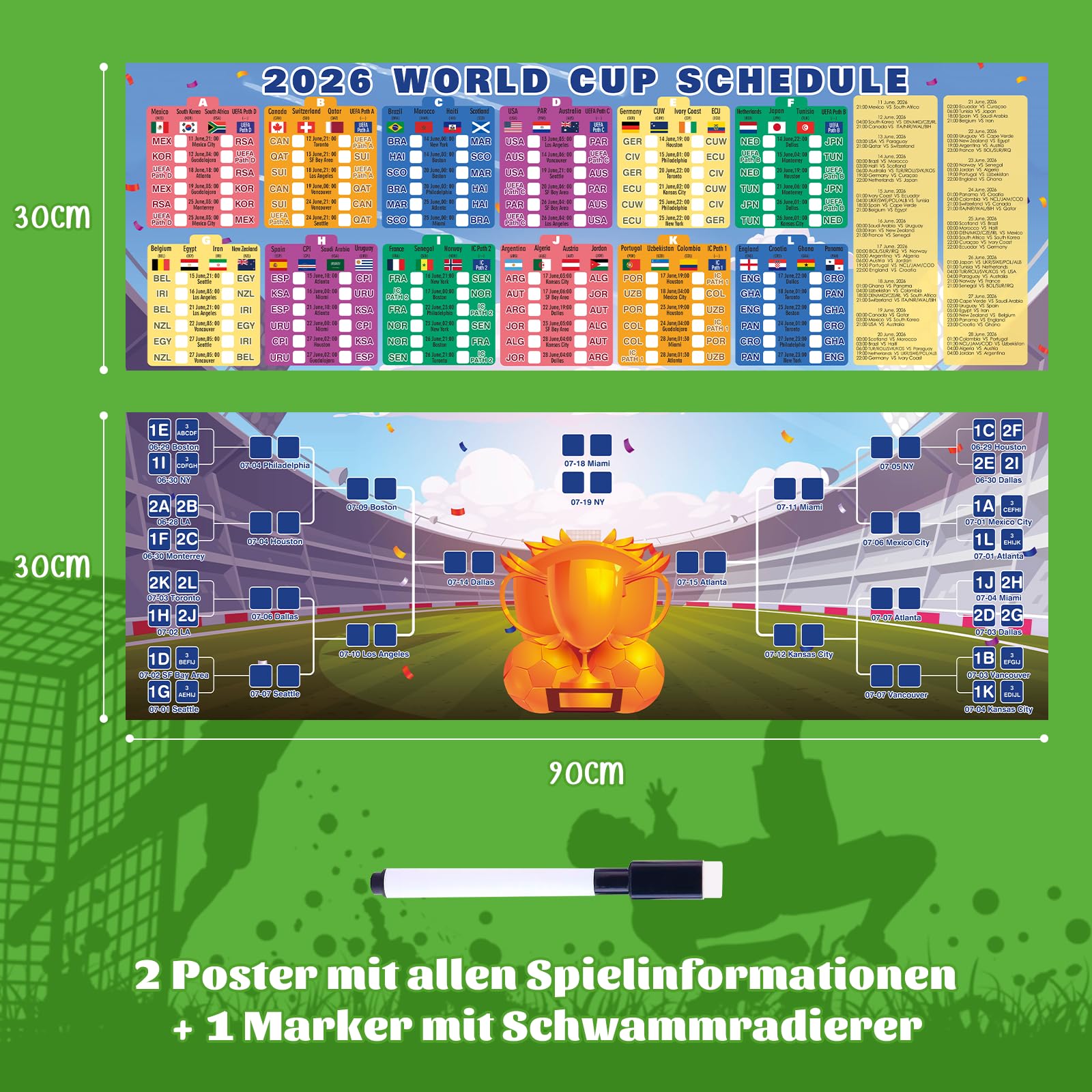 YYSWSAKY Planificación del Mundial 2026, póster del plan de juego del Mundial de fútbol 2026, incluye 48 equipos, grupos, eliminatorias y final, todos los resultados de los partidos, regalos para