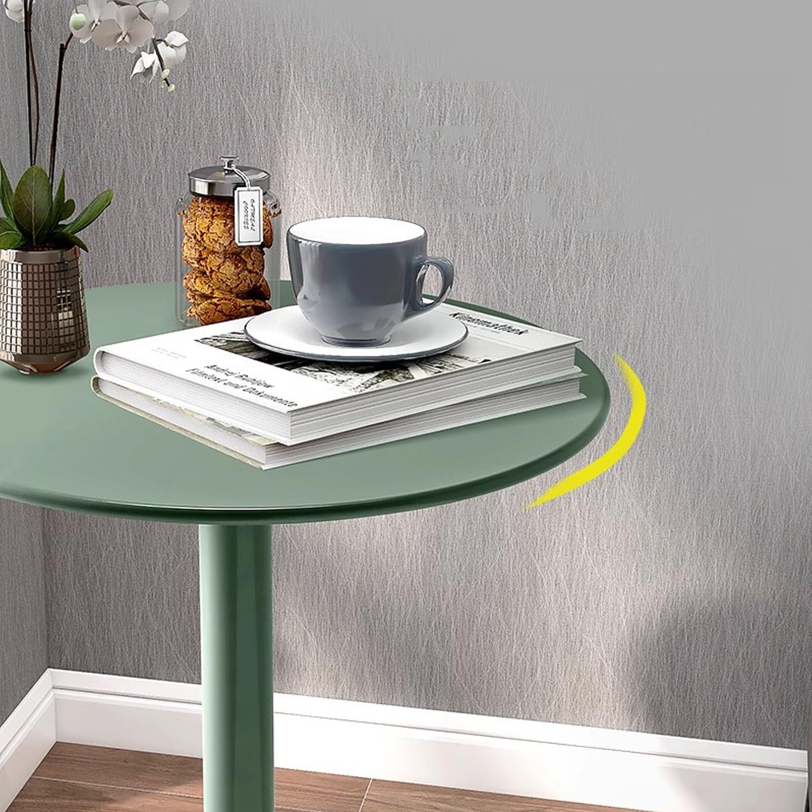 Mesa de Bar pequeña, Alta y Redonda, Mesa de cóctel con Tablero y Base de Metal, Mesa Auxiliar Multifuncional para Pub, Bar, Comedor, bistró, cafetería, Patio, Exterior, Verde (40 x 40 x 72