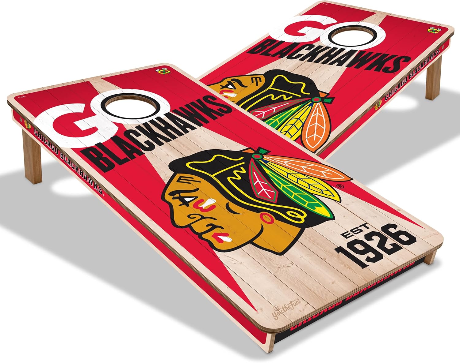 YouTheFan NHL 2’ x 4’ Professional Wood Cornhole Game Chicago Blackhawks 2' x 4' Team Colors