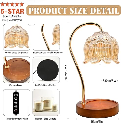 Miniatura 4 de NONVJJ Lámpara calentadora de velas, lámpara calentadora de velas con temporizador, luz calentadora de velas compatible con varias velas para