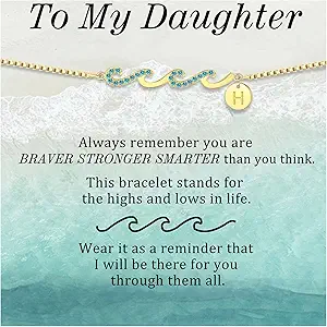 Dainty Gold Bracelet with Initials, Gifts for Women Initial Bracelets for Women Mom Gift Teen Gifts Trendy Stuff Wave Bracelet Grandma Graduation Gifts for Her 2025 Daughter Friend Letter A-Z Birthday Christmas Jewelry