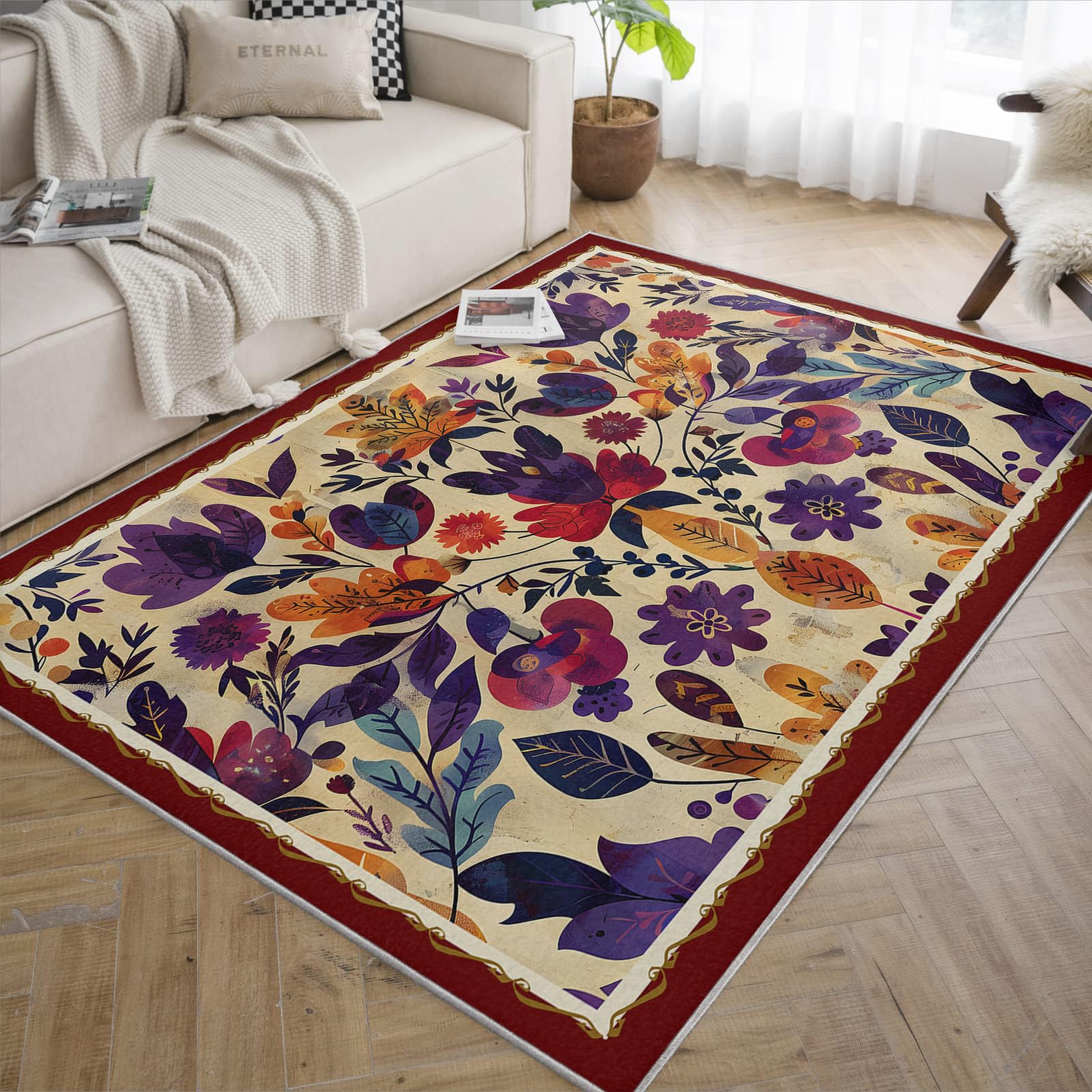 Tapis de chambre bohème fleuri pour une déco aquarelle chic