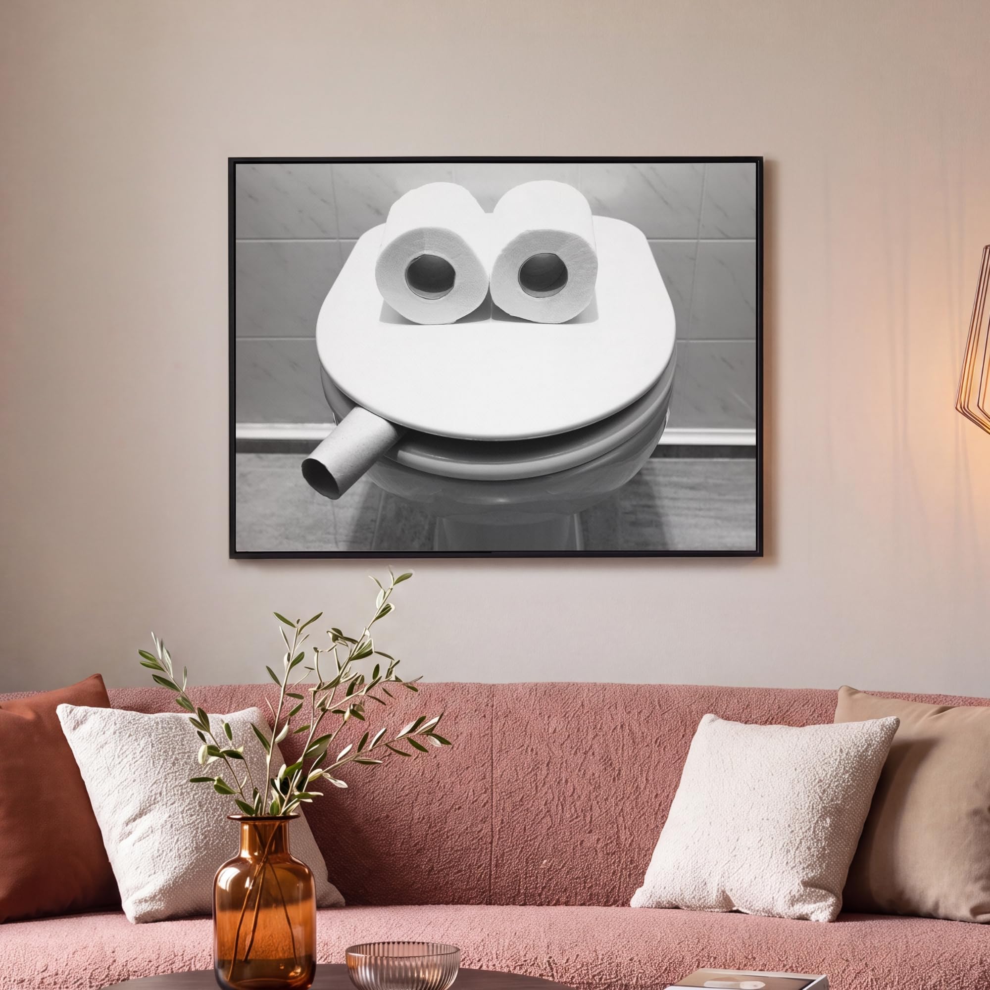 OnlyWow© Gemälde Mit Rahmen 80x60 cm Wohnzimmer Deko Modern Wandbild Kunstdruck auf Leinwand Bild Room Decor Geschenke WC - Toilettensitz - Lustig - Toilette