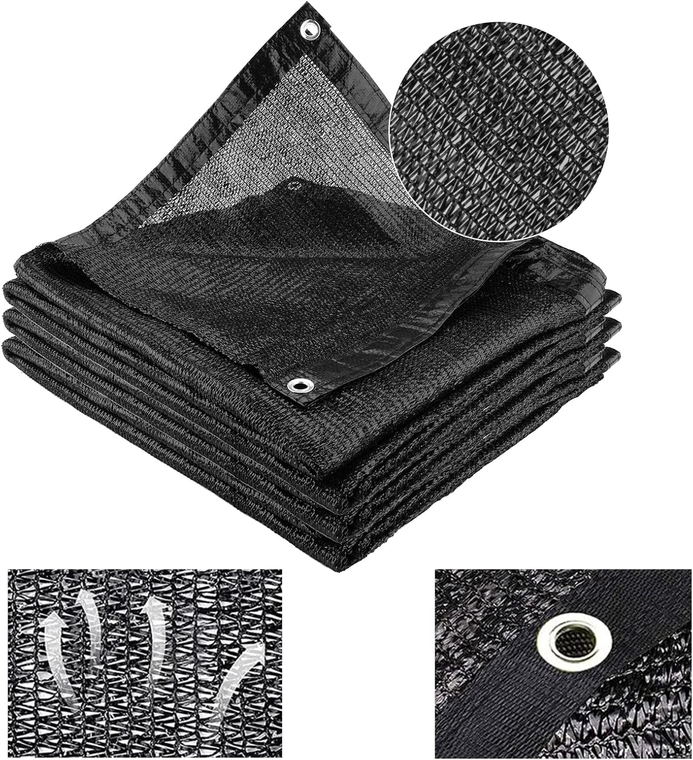 Cliselda 70%-80% Black Shade Cloth for Patio, 10 x 50ft UV Resistant Sun Shade Mesh Net with Grommets, Mesh Tarp Plant Shade Cover for Plants Garden Greenhouse Backyard Outdoor