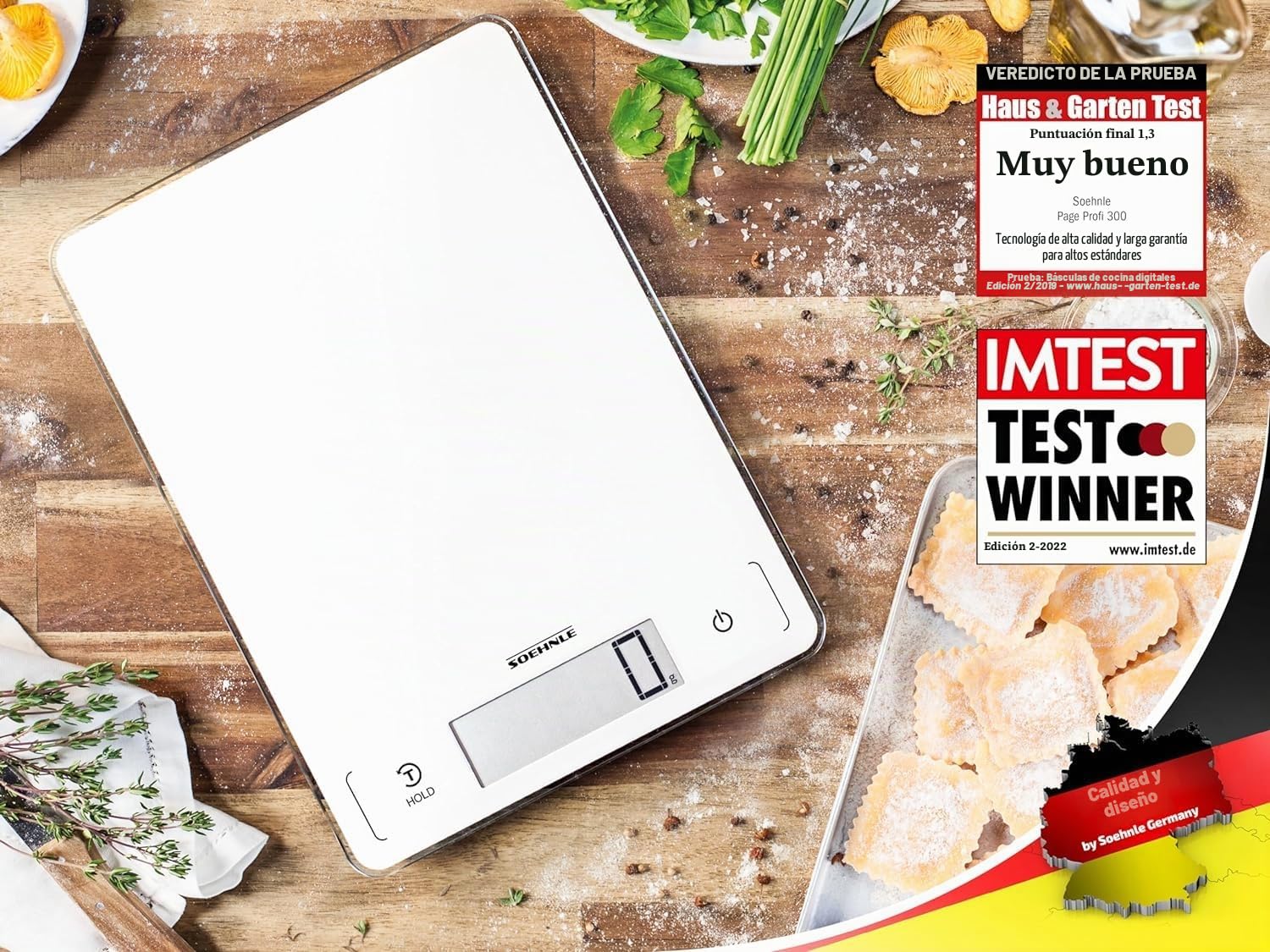 Soehnle Báscula de cocina Page Profi 300, peso digital blanco con función Sensor Touch, balanza electrónica hasta 20 kg (precisión de 1 g)