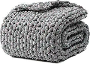 YnM Chenille Weighted Blanket, Handmade Chunky Knitted Design, Soft and Cozy, Temperature Regulating and Breathable, Machine Washable Throw for Sleep or Home Decor (Red Blue, 50x60 Inch, 10lbs)