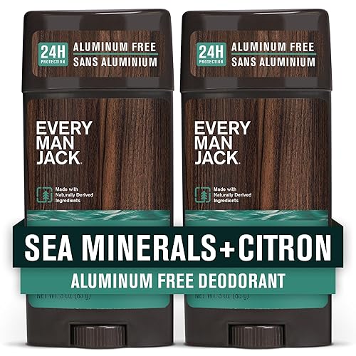 Every Man Jack Sea Minerals + Citron - Desodorante en barra para hombre, 3 onzas, sin aluminio, derivado de forma natural, de larga duración, aroma