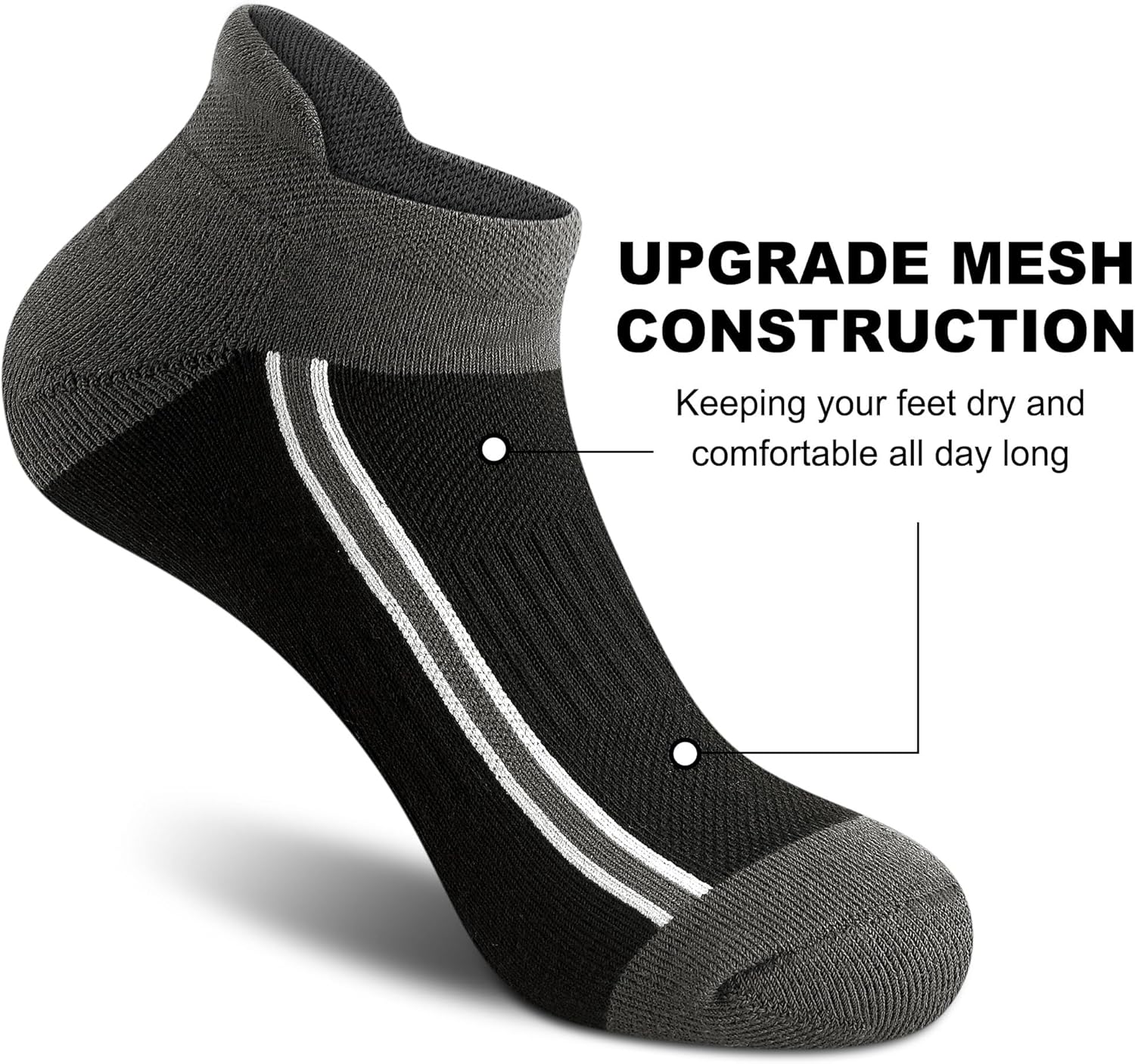 Gonii Men's Running Athletic Ankle Socks - Thick Cushioned Low Cut Socks (5 Pairs) - Image 3