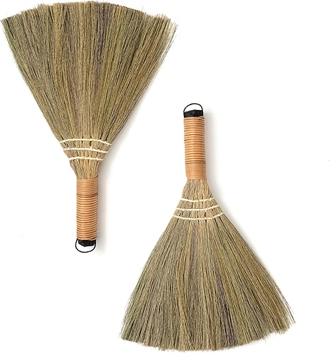Juego de 2 escobas para niños de 12.6 pulgadas, escoba suave de paja natural vietnamita, escoba pequeña