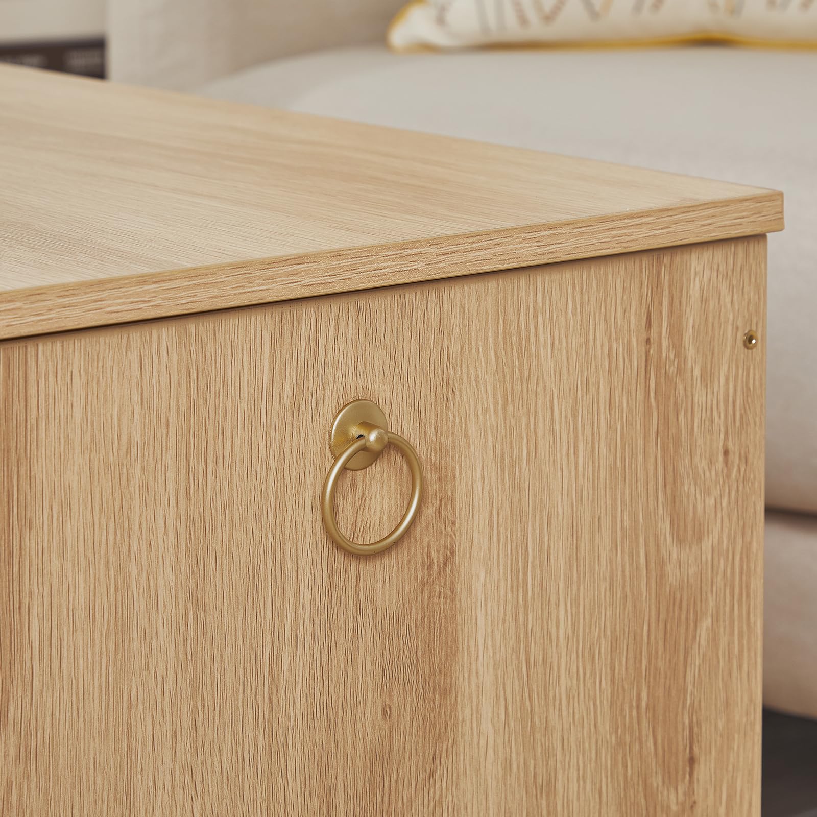 HOOBRO Truhen, Sitzbank mit Stauraum, Spielzeugkiste mit Deckel, 100 cm Rattan-Aufbewahrungstruhe mit Sicherheitsscharnier, Aufbewahrungsbox, für Kinderzimmer, Schlafzimmer, Natur ENL11CW01G1