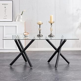 71” Glass Dining Table, Large Dining Room Table for 6-8 People, Kitchen Table for Dining Room,0.4 Thickened Tempered Glass Top with Black Metal Legs