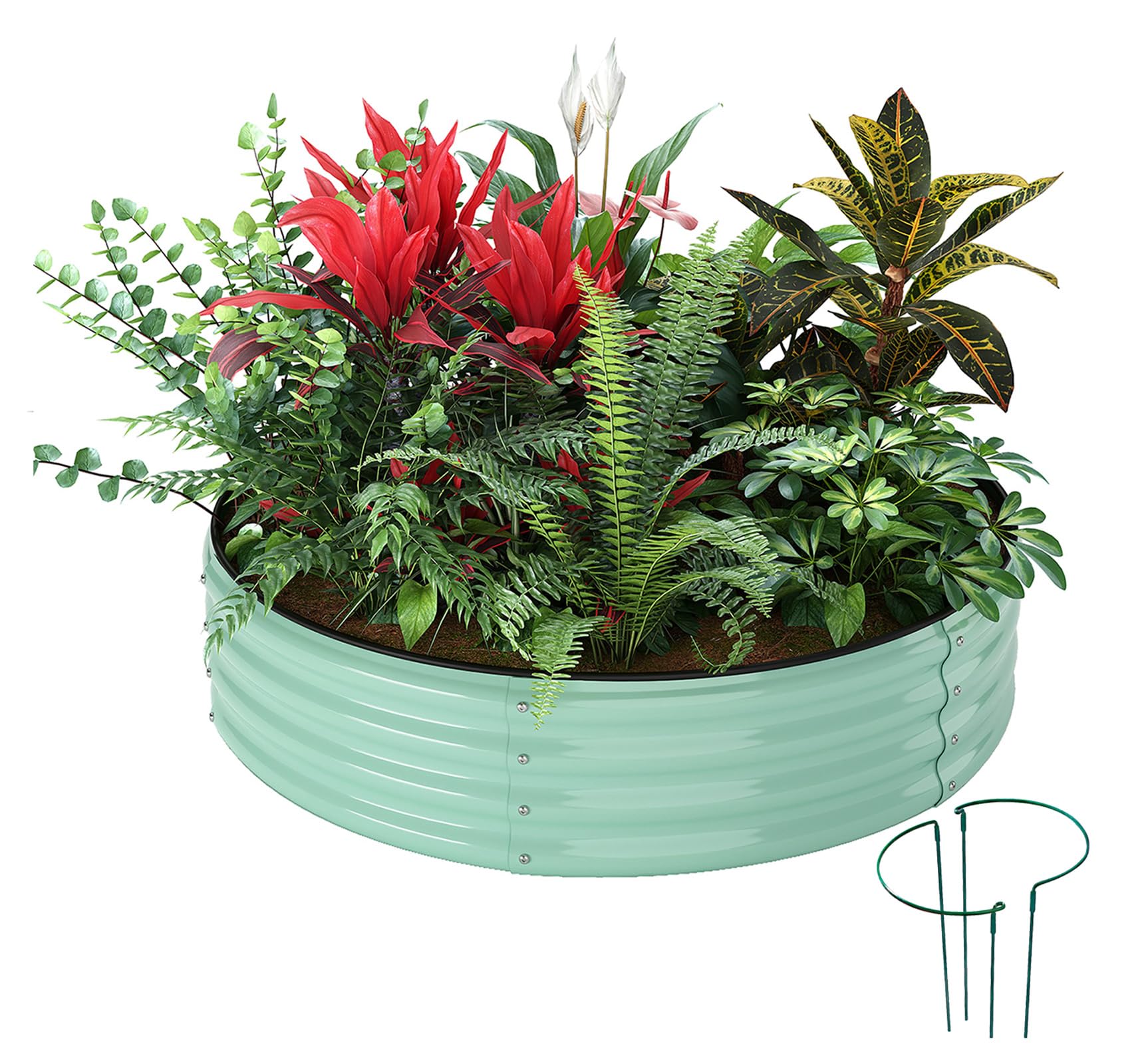 ZFHgarden Galvanized Metal Planter Round Raised Garden Bed Kit 2x2x1 ft