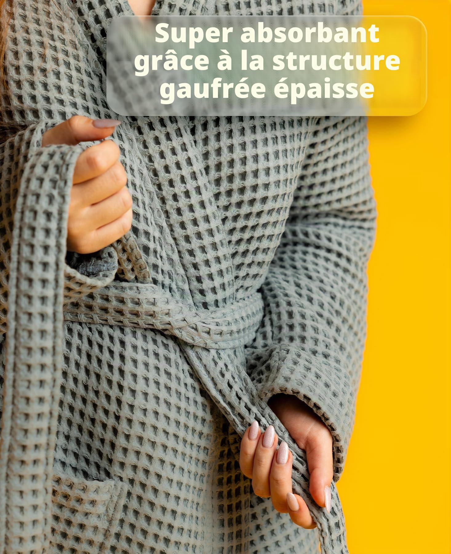 Peignoir pour femme - Tissu piqué gaufré épais 250 g/m² - Coton certifié Öko-Tex - Respirant - Séchage rapide - Idéal pour le sauna et le spa - Coupe kimono élégante