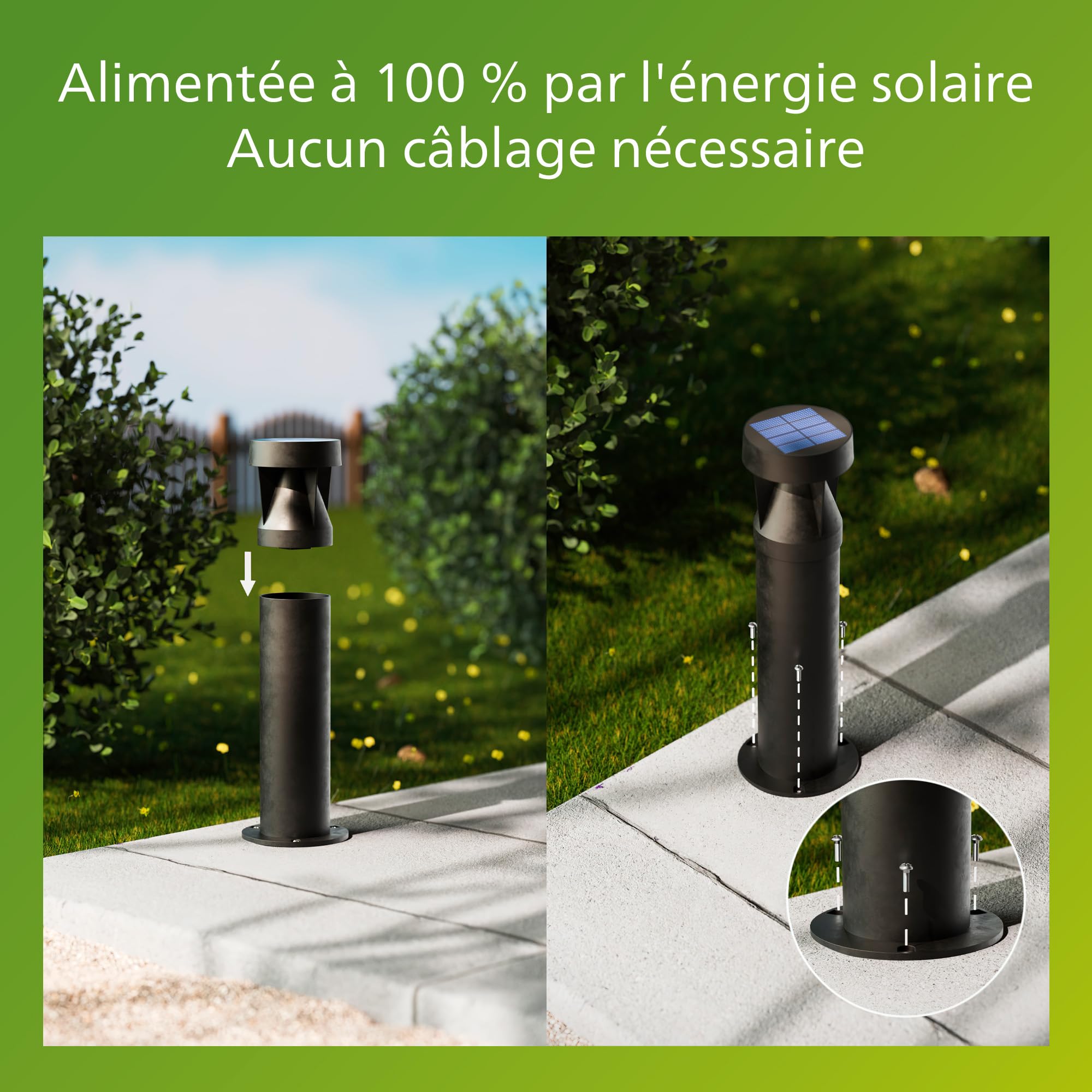 Philips Avery Borne Solaire d’Extérieur, 2700 K, 200 lm, Noir