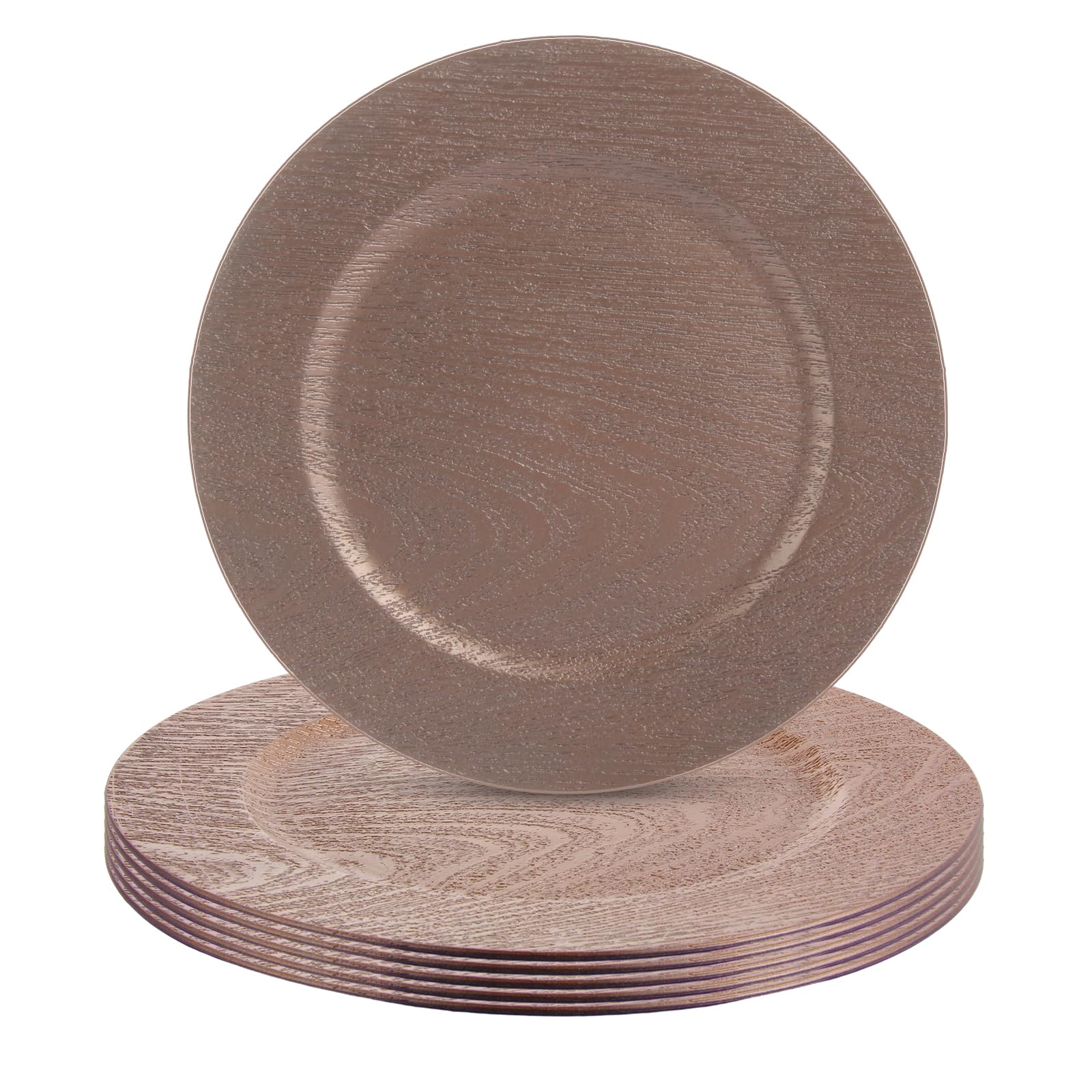 LOYORTY 6PCS Plastic Wood Charger Plates, Round Table Charger, Plastic Wooden Chargers for Dinner Plates, 13