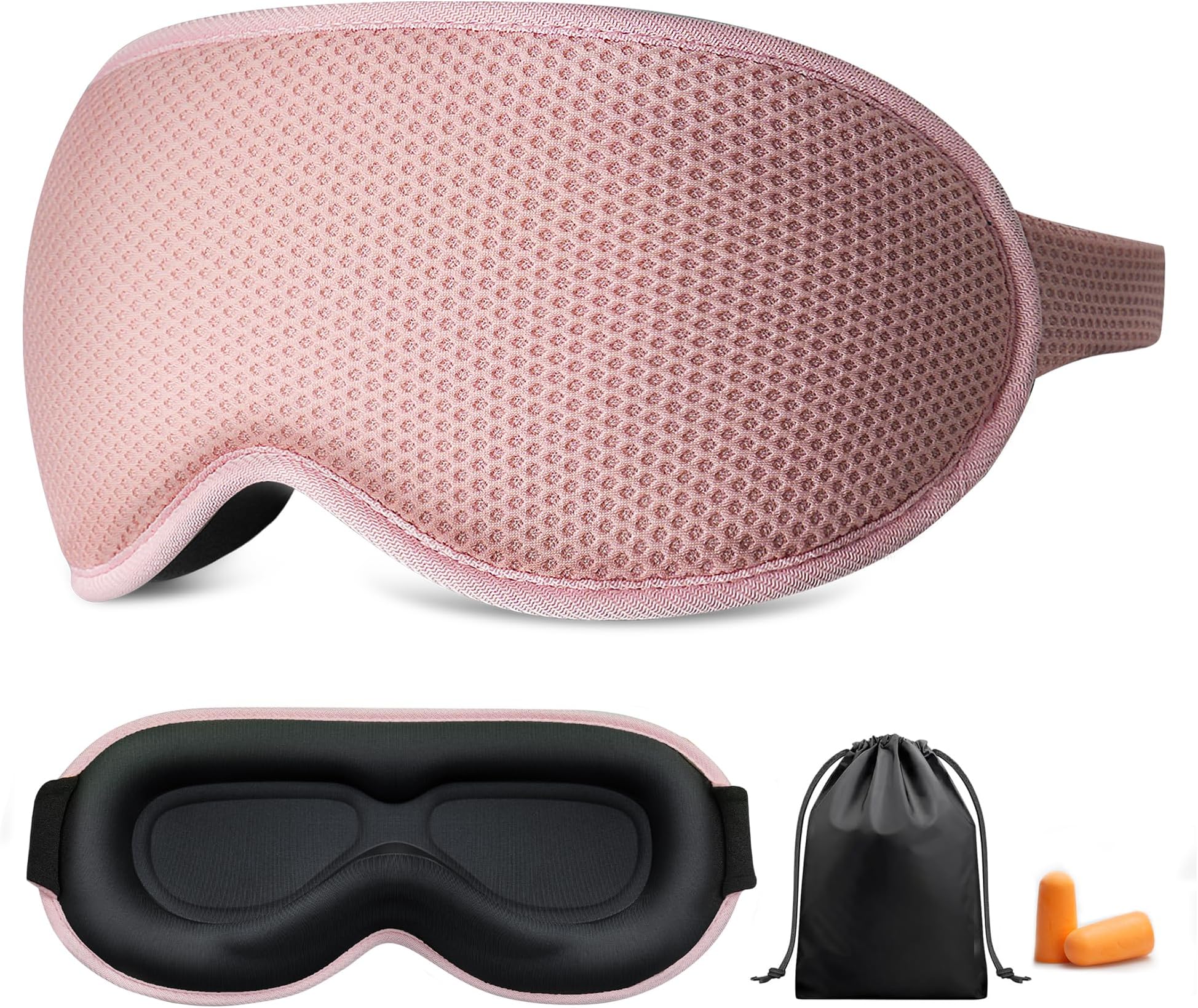 Sleep Eye Mask for Women Men, 100% Light Blocking 3D Sleeping Zero Eye Pressure Eye Cover, Eyelash Friendly, Ultra Soft& Comfortable Night Blindfold with Adjustable Strap for Travel, Nap-Pink