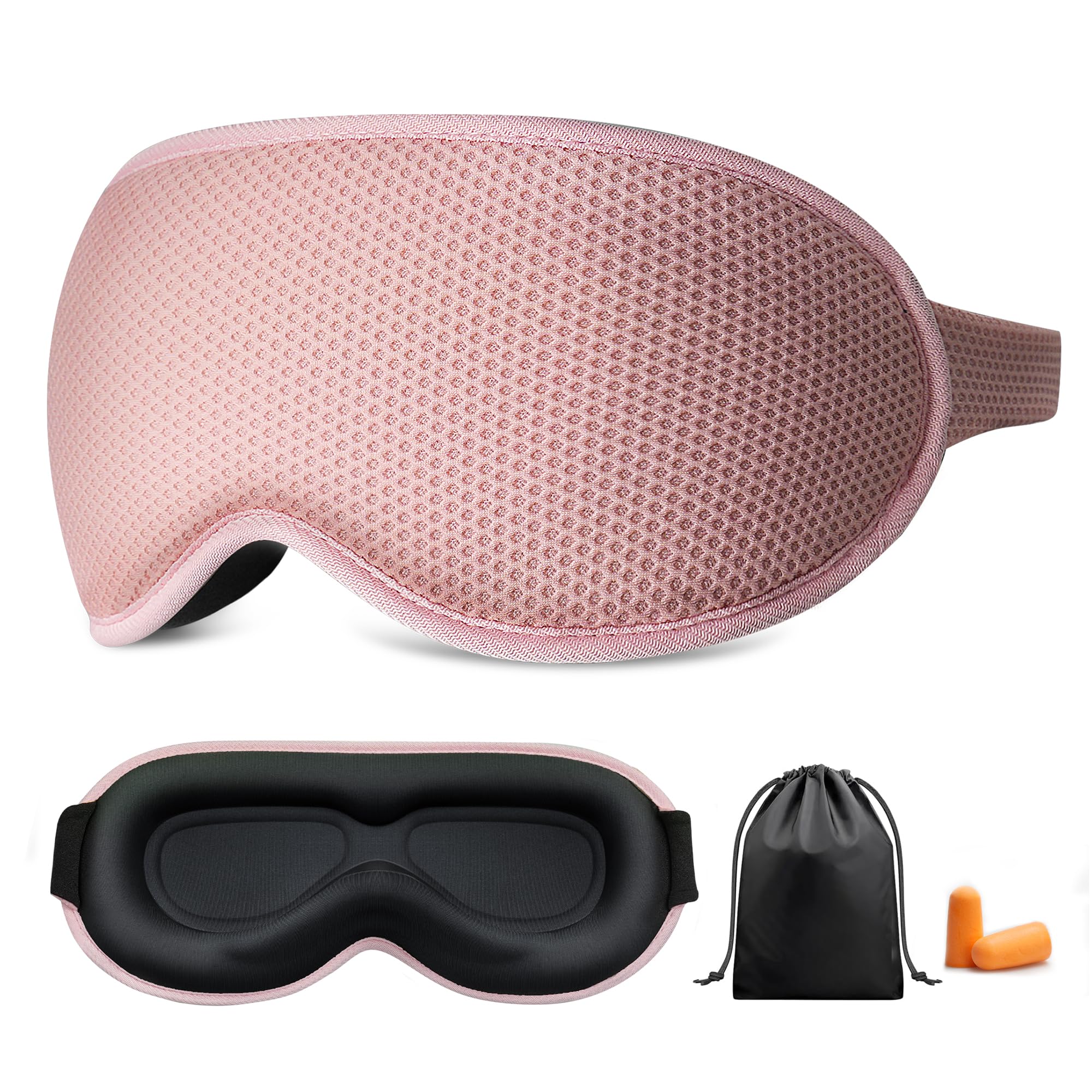 Sleep Eye Mask for Women Men, 100% Light Blocking 3D Sleeping Zero Eye Pressure Eye Cover, Eyelash Friendly, Ultra Soft& Comfortable Night Blindfold with Adjustable Strap for Travel, Nap-Pink