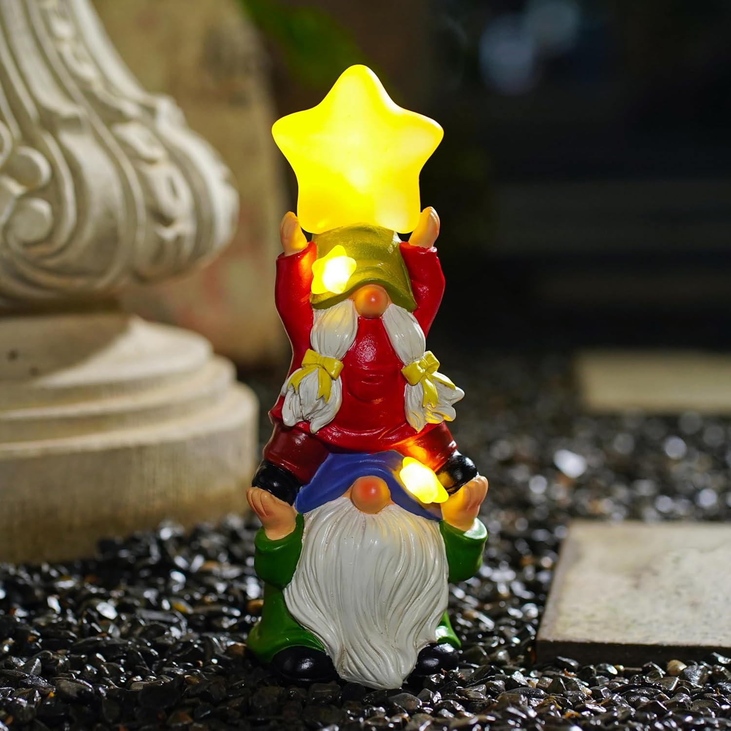 Solar Garden Gnomes Outdoor Statue with Solar Lights, 11" Figurine Lights Solar Garden Outdoor Decorations for Patio,Yard,Lawn Ornament,Mom Gift Unique Housewarming Gifts