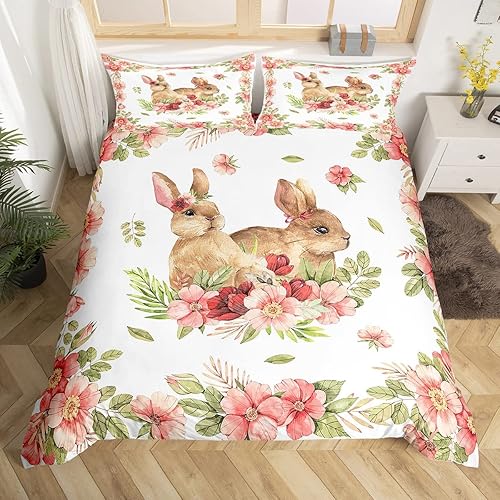 Juego de ropa de cama Kawaii de conejo decoraciones de Pascua para el hogar, bonita funda de edredón de animales para mascotas, funda de edredón de