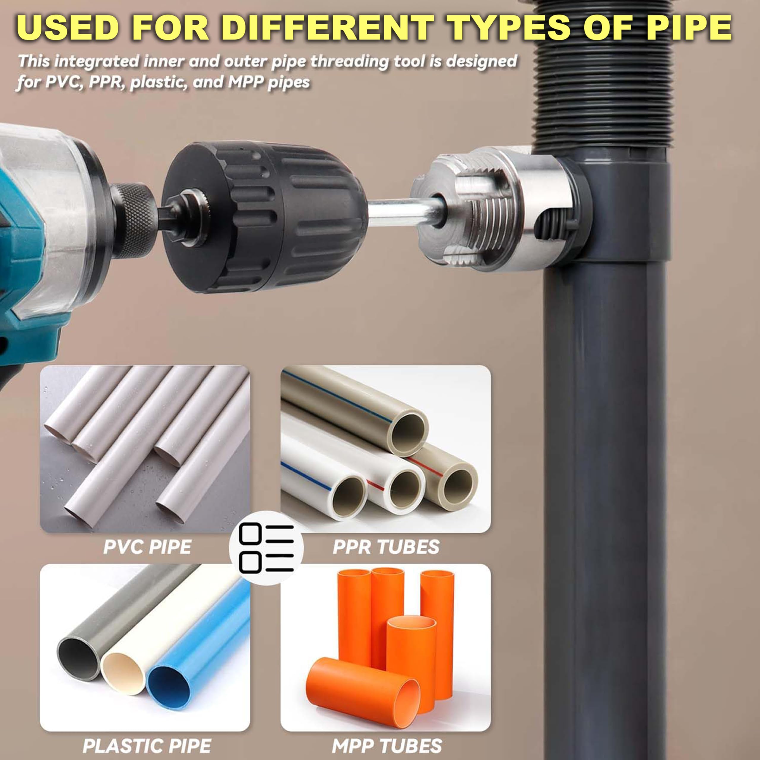 Digital Craft Pipe Threading Die Head for Electric Drill, 3/4" NPT Carbon Steel Pipe Threader with Hex Shank for Plumbing, Smooth Accurate Thread Cutting Tool 3