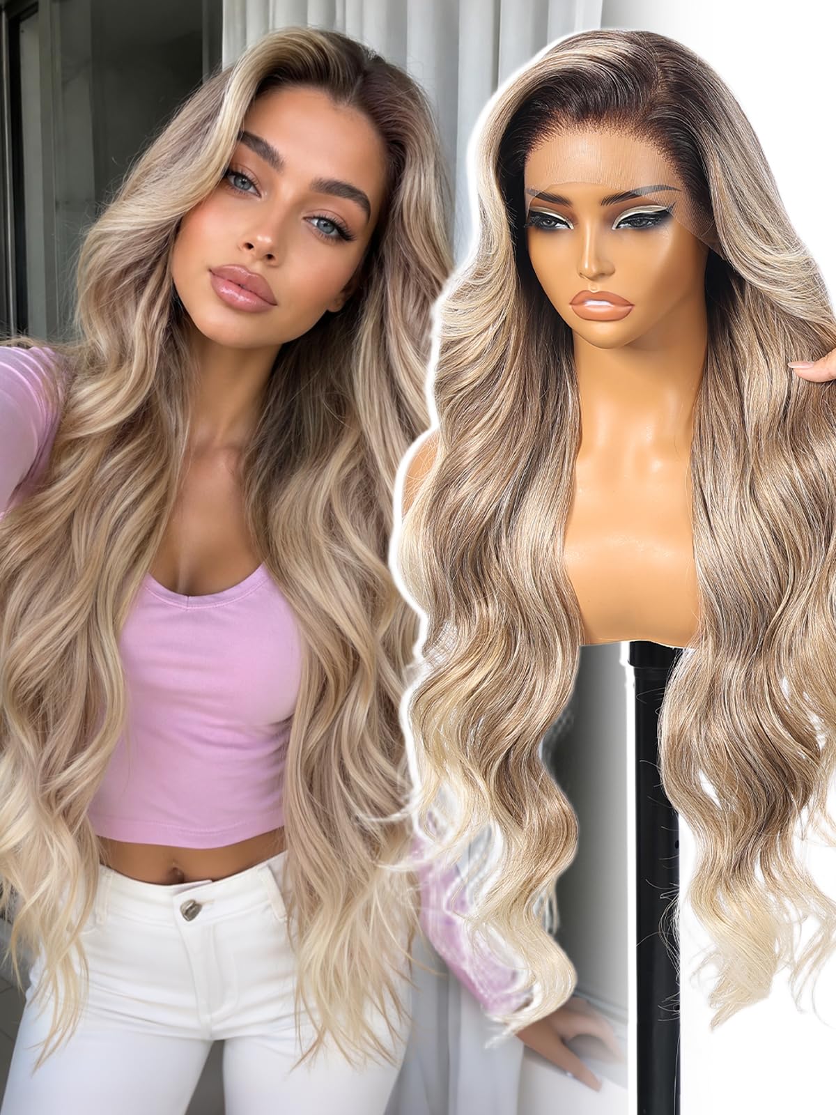 Photo 1 of Dofami Ombre Ash Blonde 30" Synthetic Lace Front Wig