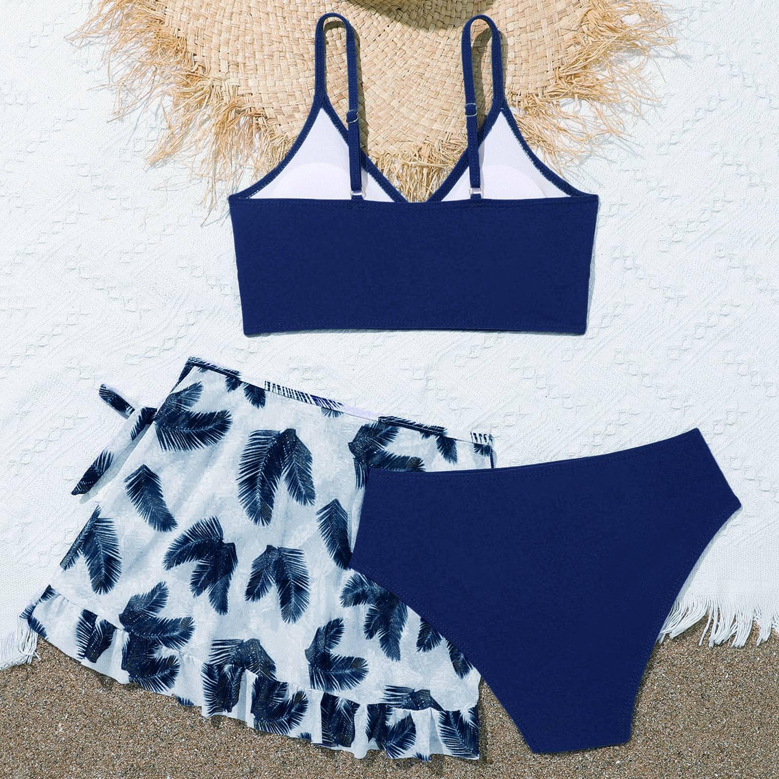 Maillots de Bain FilleEnsemble Maillots de Bain Bikini Filles 8-16 Ans Maillot de Bain avec Cache-Maillots et Sarongs Ados Fille Piscine Natation Vacance Été