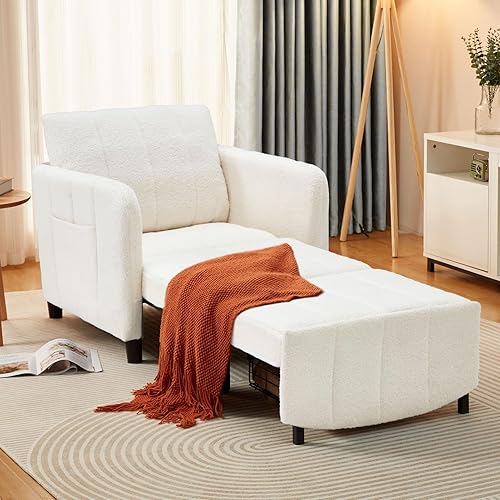 Sleeper Chair, 84" Extra Long Convertible Chair Bed, Upgraded 3-in-1 to 4-in-1 Pull Out Chair & Single Sofa Bed for Adult, Sleeping Chair for Living Room, Small Space (White)