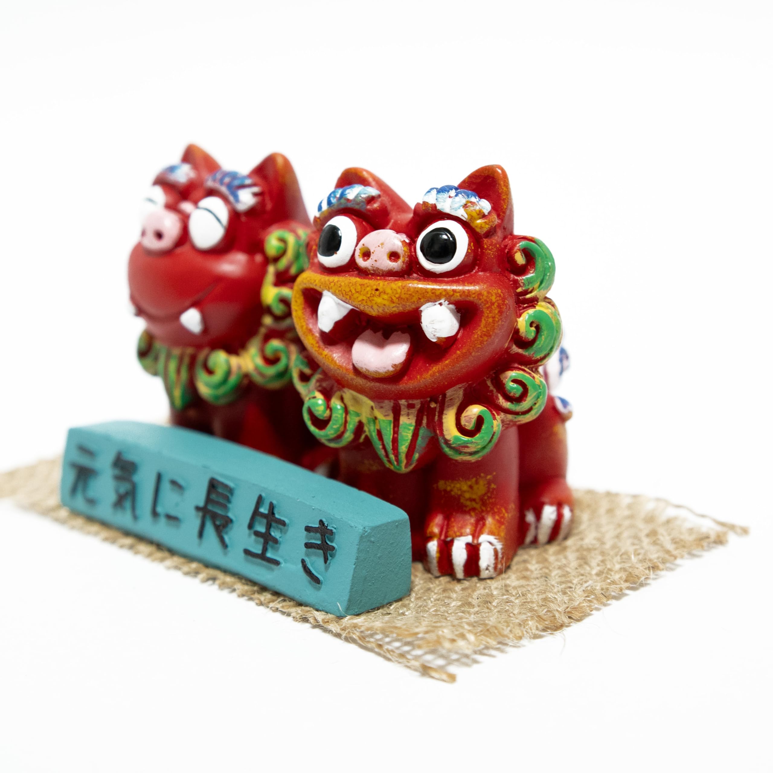 獅子の置物 赤と青 シーサー 沖縄 土産 置物 ミニ 玄関 琉球赤獅子 座 : 琉球ガラス