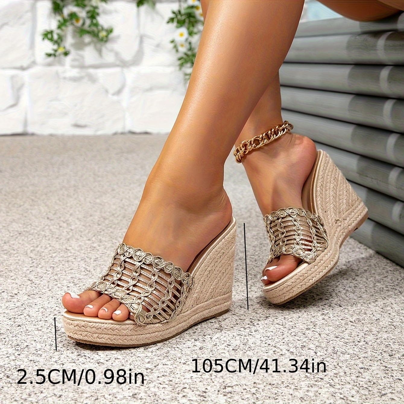 Sandalias Vacaciones Mujer Esparto Cuña Champagne Verano | Perfectas para vacaciones y playa, parte superior textil transpirable, cuña cómoda y estilo casual versátil