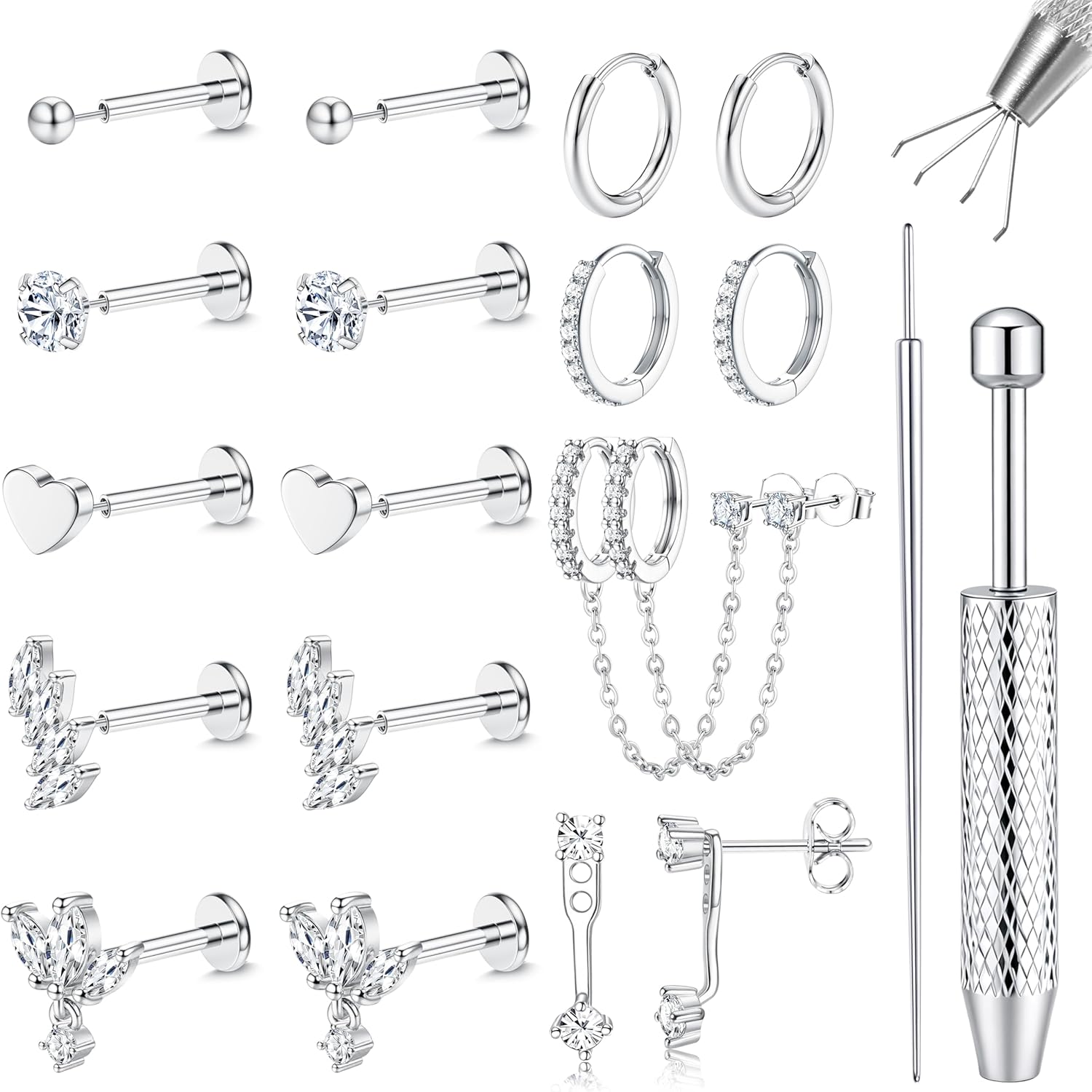 Chriscoco Gouden Oorbellen Voor Vrouwen hypoallergeen plat terug oorbellen 316L Chirurgisch Staal Goud/Zilver Studs kraakbeen Earring Set Kleine Huggie Hoop Earring Helix Tragus Piercing sieraden