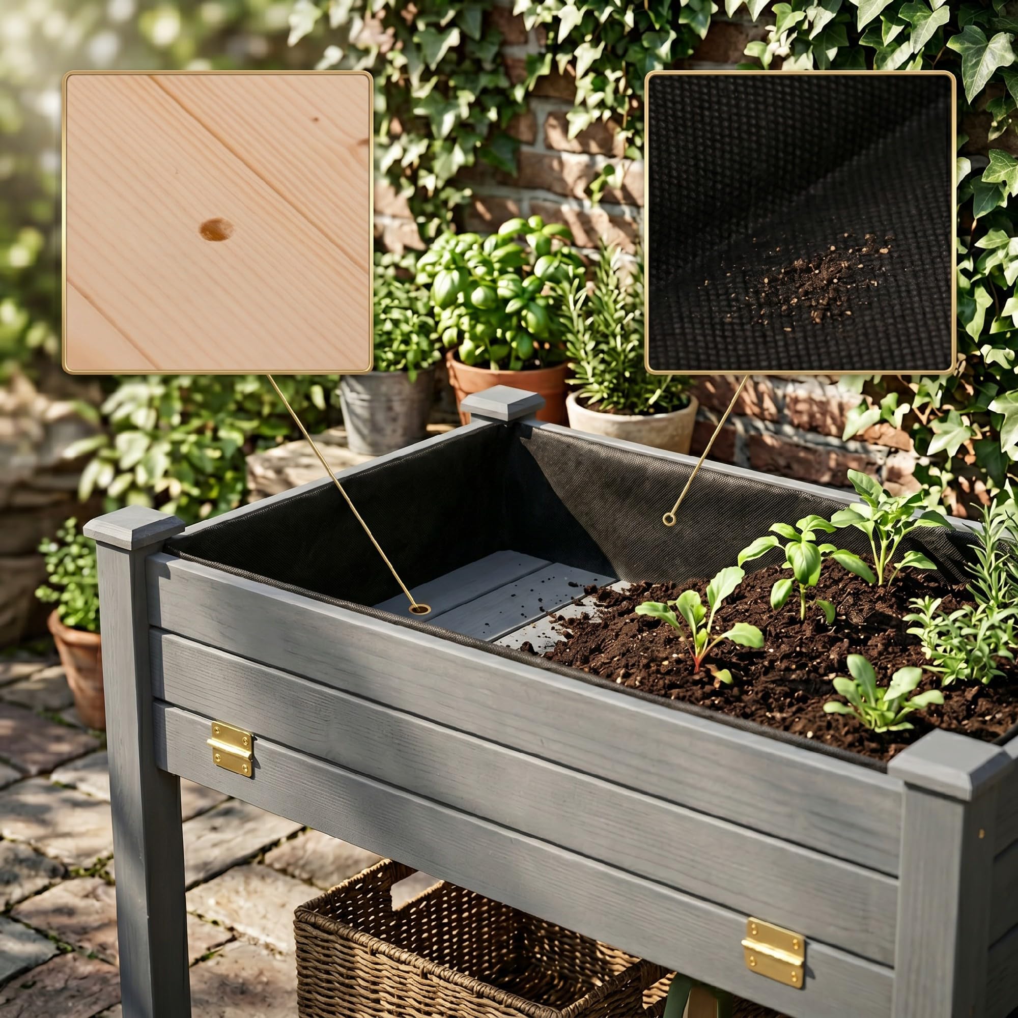 Outsunny Jardinière sur Pieds Potager avec Inserts d'Irrigation et Feutre de Drainage Inclus dim. 122L x 56l x 76H cm en Bois Massif de Sapin Gris