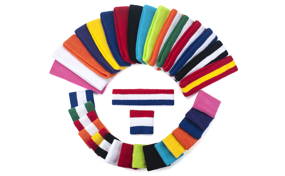 Lot De 16 Bandeaux Et Bracelets Sport En Coton - Absorbants Et Respirants - Pour Fitness, Course, Tennis, Yoga - Taille Unique Homme/femme