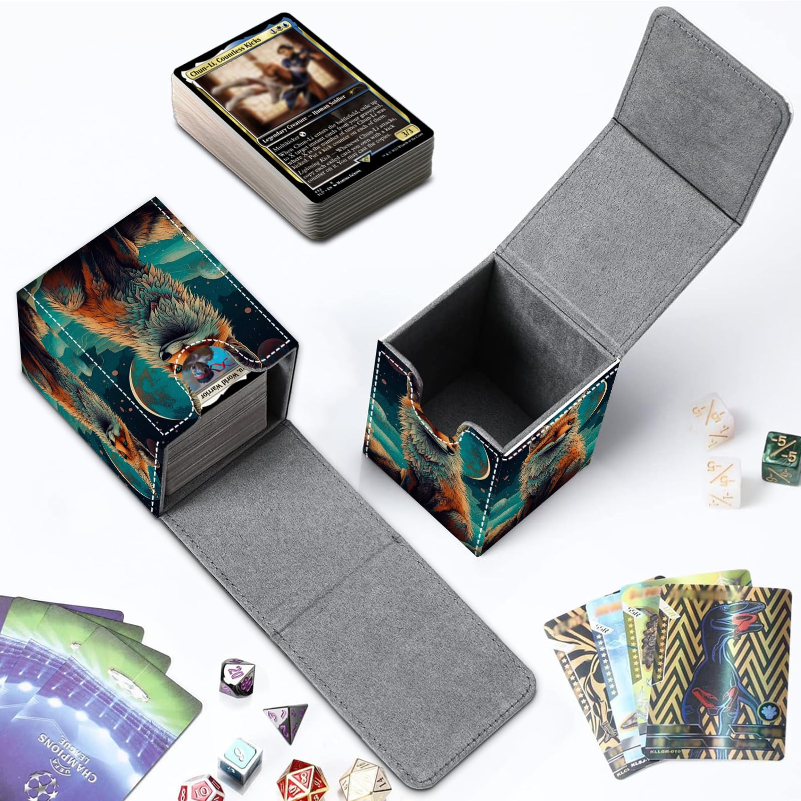 CAPAUNVDA Card Deck Box for MTG Commander Trading Cards with Magnetic Closure,Premium Card Storage Box Case Cover for MTG TCG CCG Magic Cards,Fox with Moon : Toys & Games