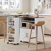 IRONCK Kitchen Island with Storage and Power Outlet, Rolling Kitchen Island on Wheels with Extendable Dining Table, Kitche...