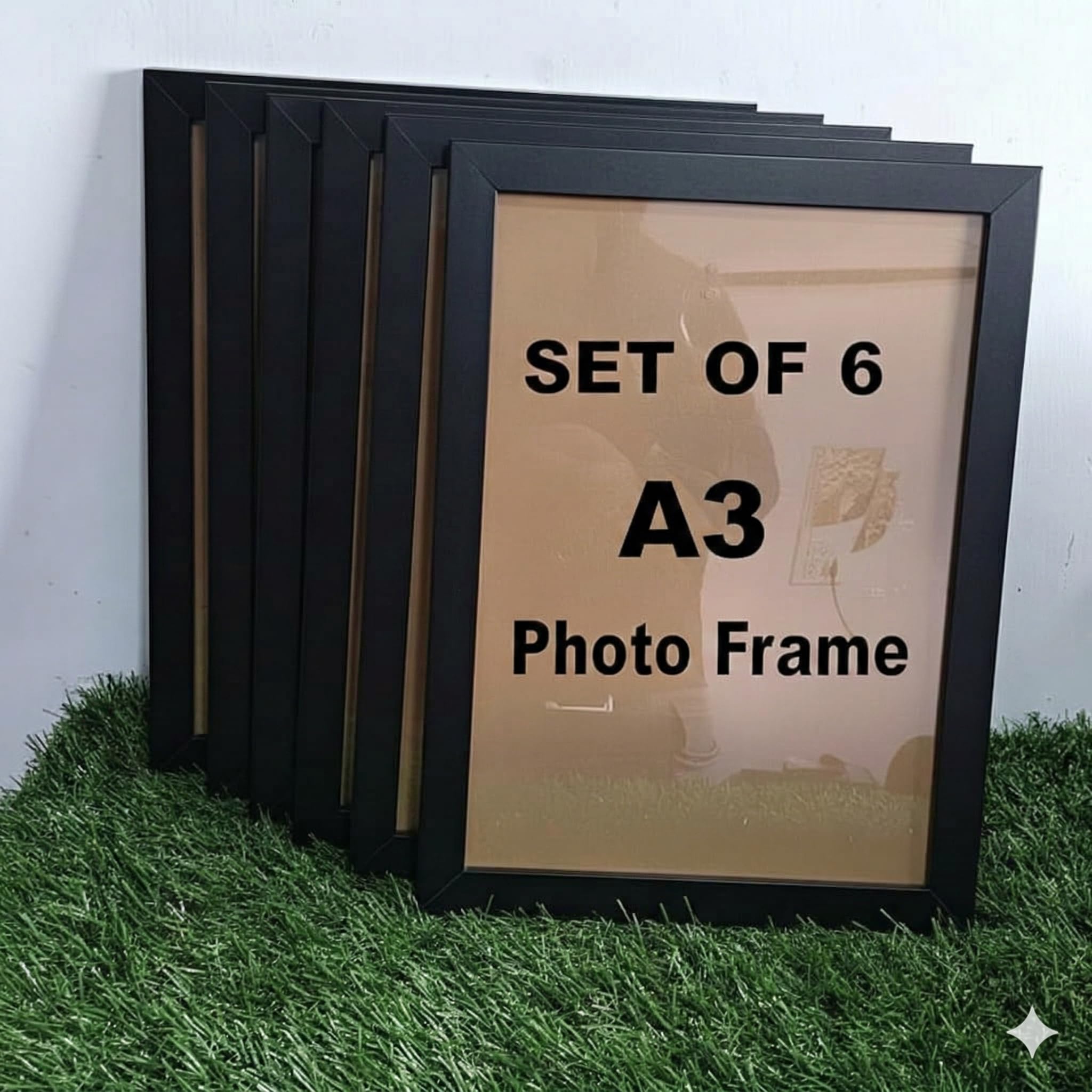 Stuthi Arts Set of 6 A3 Size Photo Frames (11.69 x 16.54 inches) with Stylish Pattern, Wall Hanging Frames for Certificate, Photos and Art (6, Black A3)-picture-28