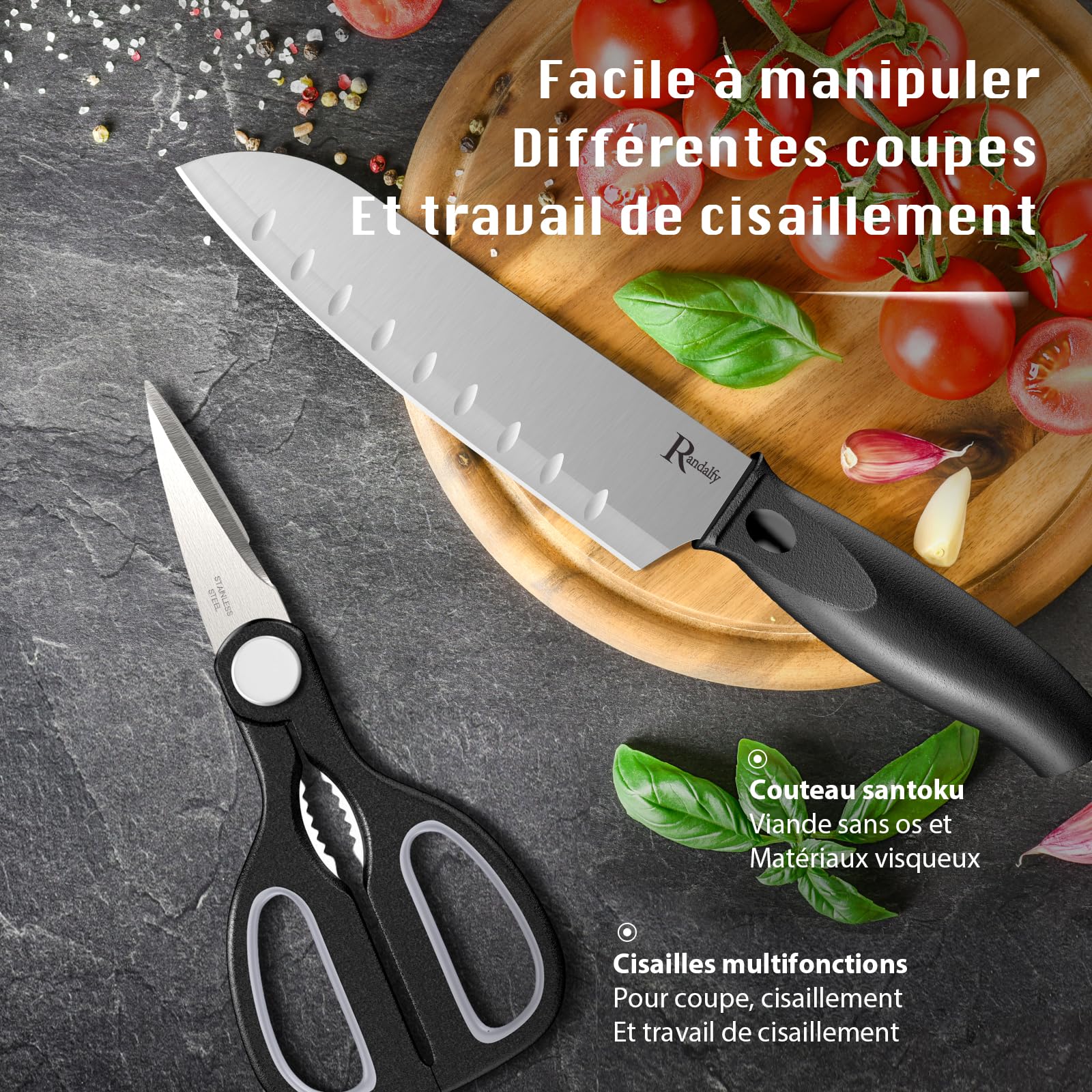 Manelord Collezione di Coltello Chef per Pane, Carne, Verdure e Frutta, Acciaio Inox, Prova di Calore, 7 Pezzi