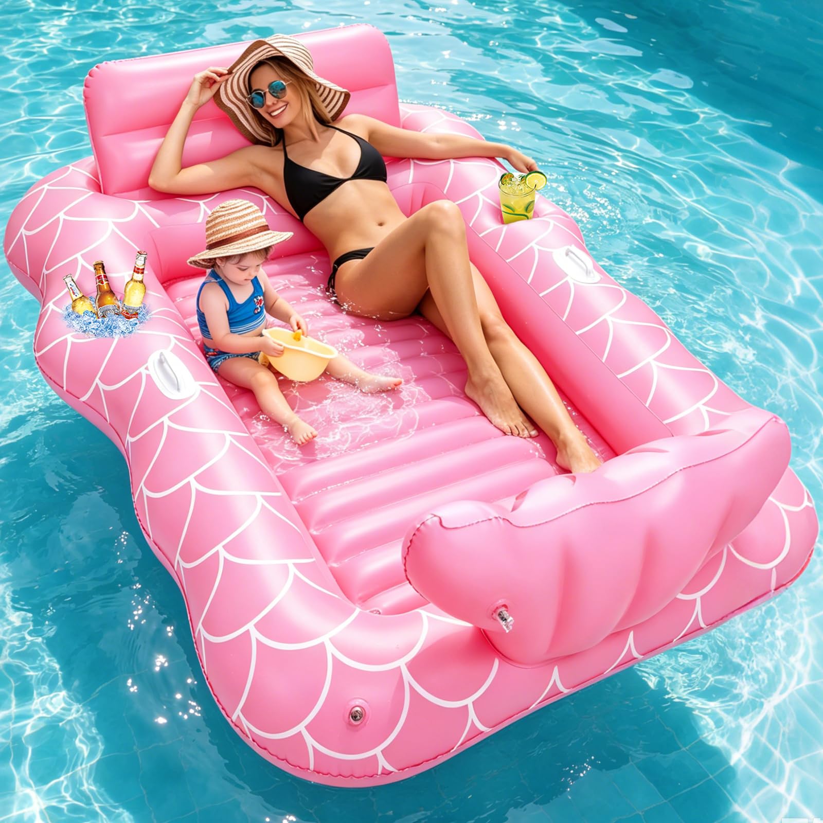 JONRRYIN Colchoneta Piscina Adulto, Flotador Inflable Piscina Grande, Colchoneta Piscina Hinchable, Flotadores Piscina para Adultos, Cama Flotante Inflable para Adultos Niños