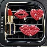 4 Pcs Pink Lips Air Vent Clips, Sexy Lips Kiss Heart Shape Car Air Fresheners, Charms Rhinestone Diffuser Vent Clip Cute Car Decor Bling Car Accessories for Women, Automotive Air Fresheners (Red, 4)