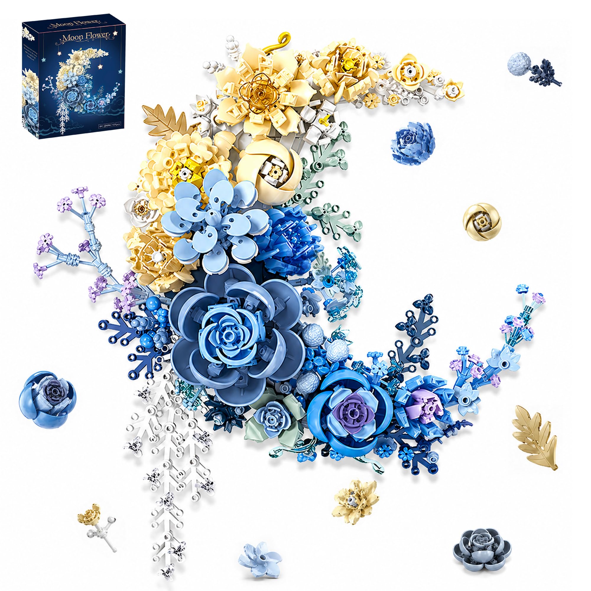 Amazon.com: Blue Flowers Moon Building Blocks Set 934 Pcs, Dried