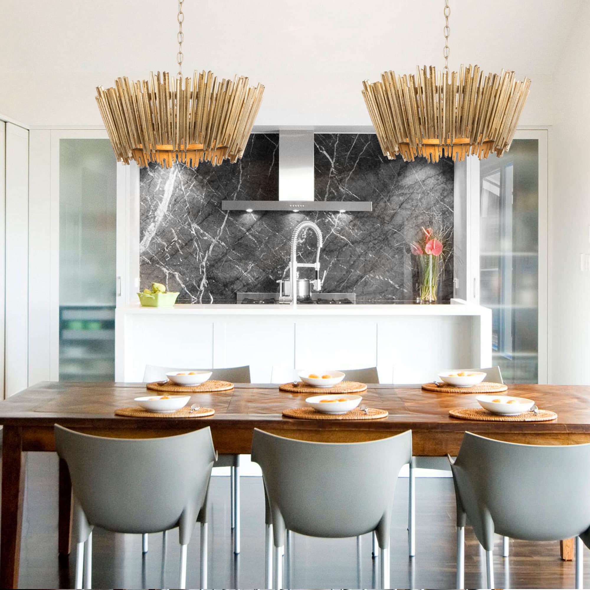 Gold Chandeliers for Dining Room, Modern Farmhouse Drum Chandelier Light Fixtures, 3-Light Pendant Hanging Light Fixtures for Kitchen, Foyer & Bedroom, Antique Gold Finish, 20â€™â€™ D x 8â€™â€™ H