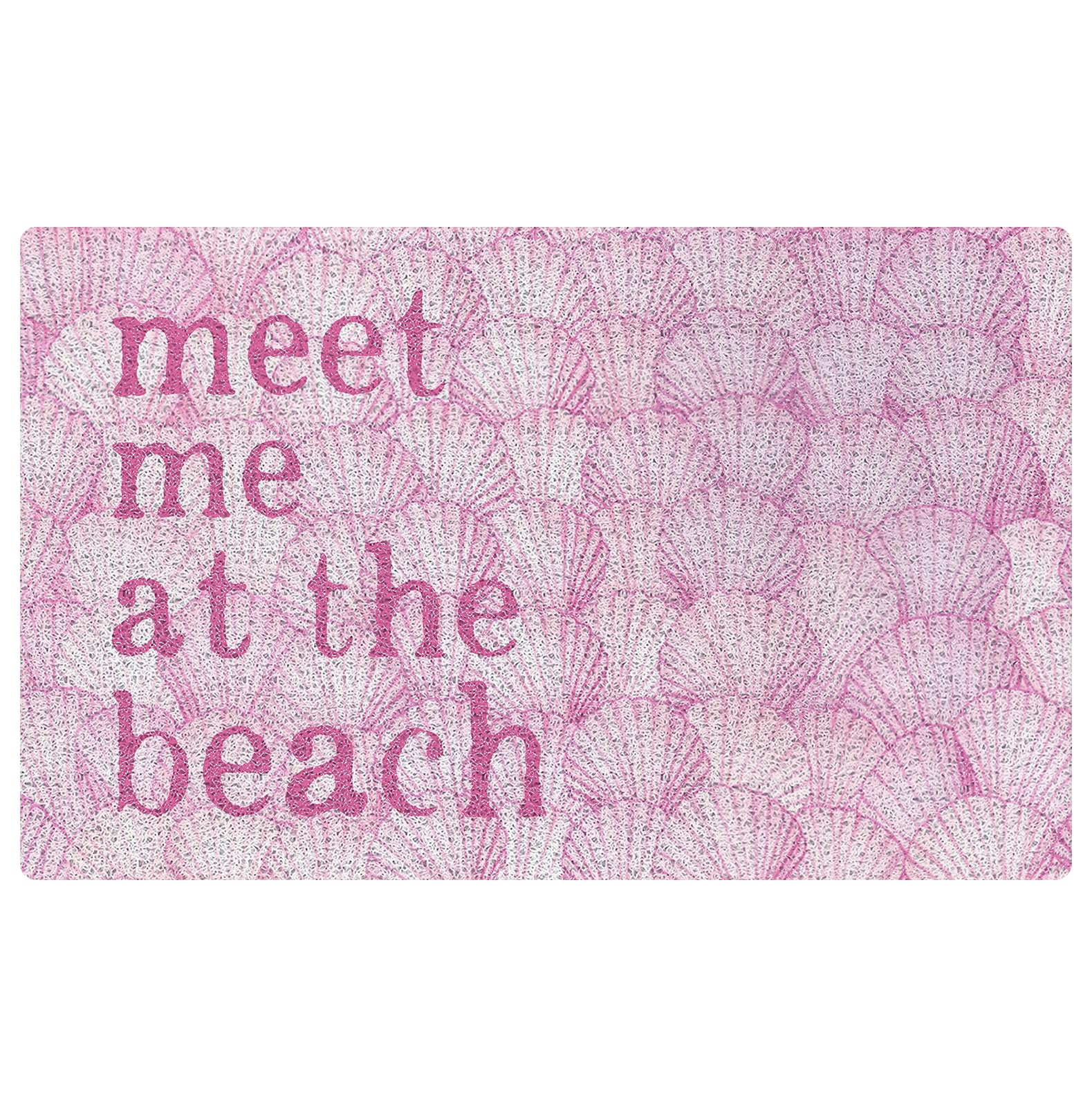 SPBL&L Pink Coastal Beach Door Mat, Meet Me at the Beach Pink Seashell Welcome Doormat for Front Door Porch Entryway Indoor Outdoor Outside, Beachy