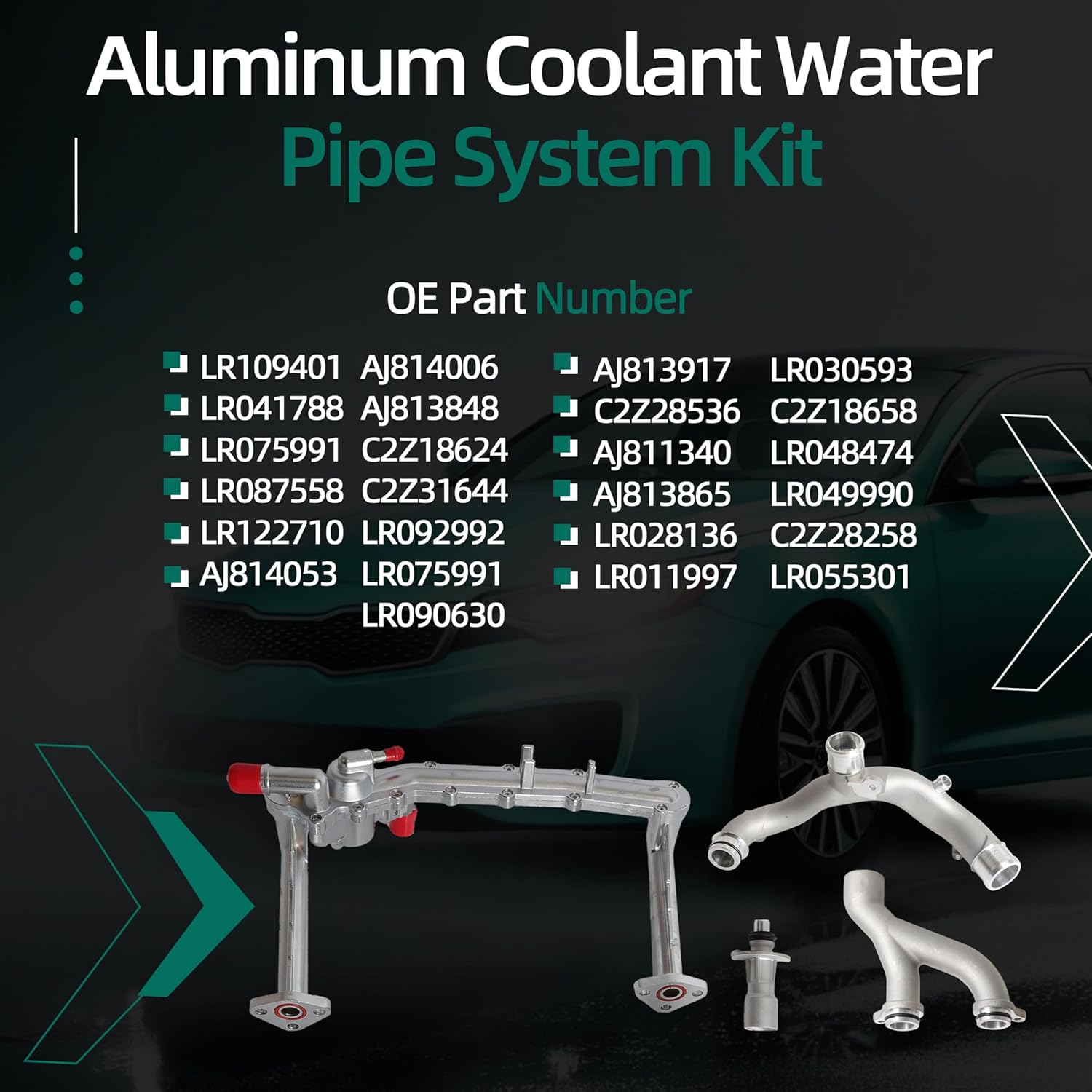 Aluminum Coolant Water Pipe System Kit for Land Rover for Range Rover Sport LR4, for Jaguar XF XJ XE 3.0L V6, OE LR109401 LR092992 LR090630 LR049990