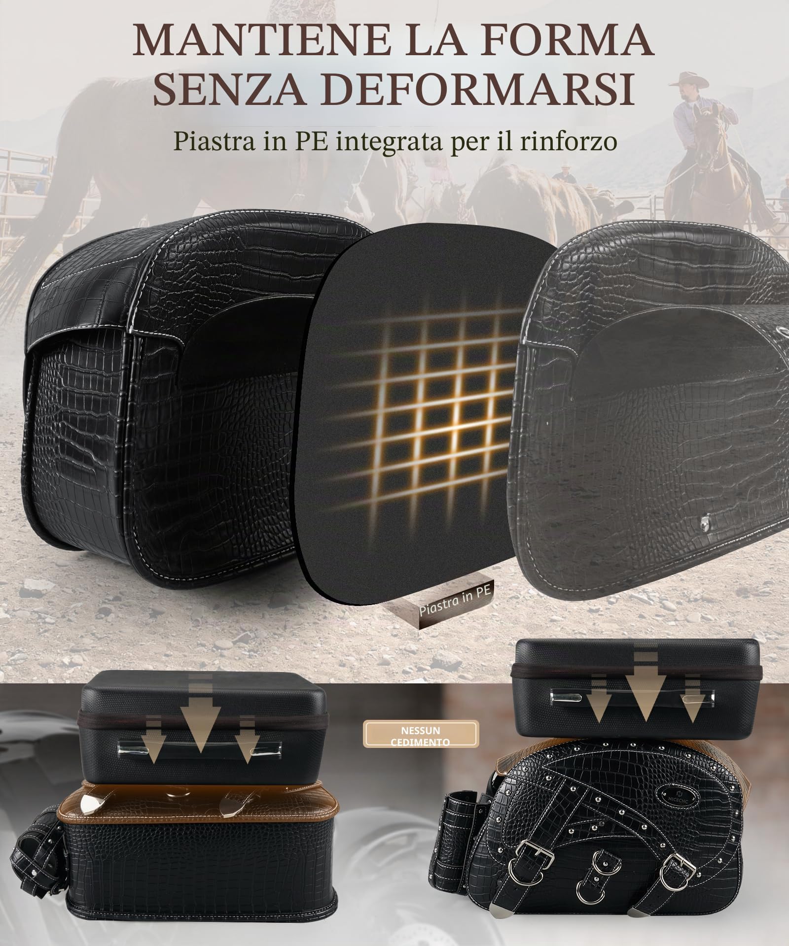 NICECNC Borse da sella in pelle per moto, 35L Borse da sella di grande capacità Borse laterali per moto con portabicchieri, compatible with Sportster Softail Dyna Shadow Road King universale, 2PCS