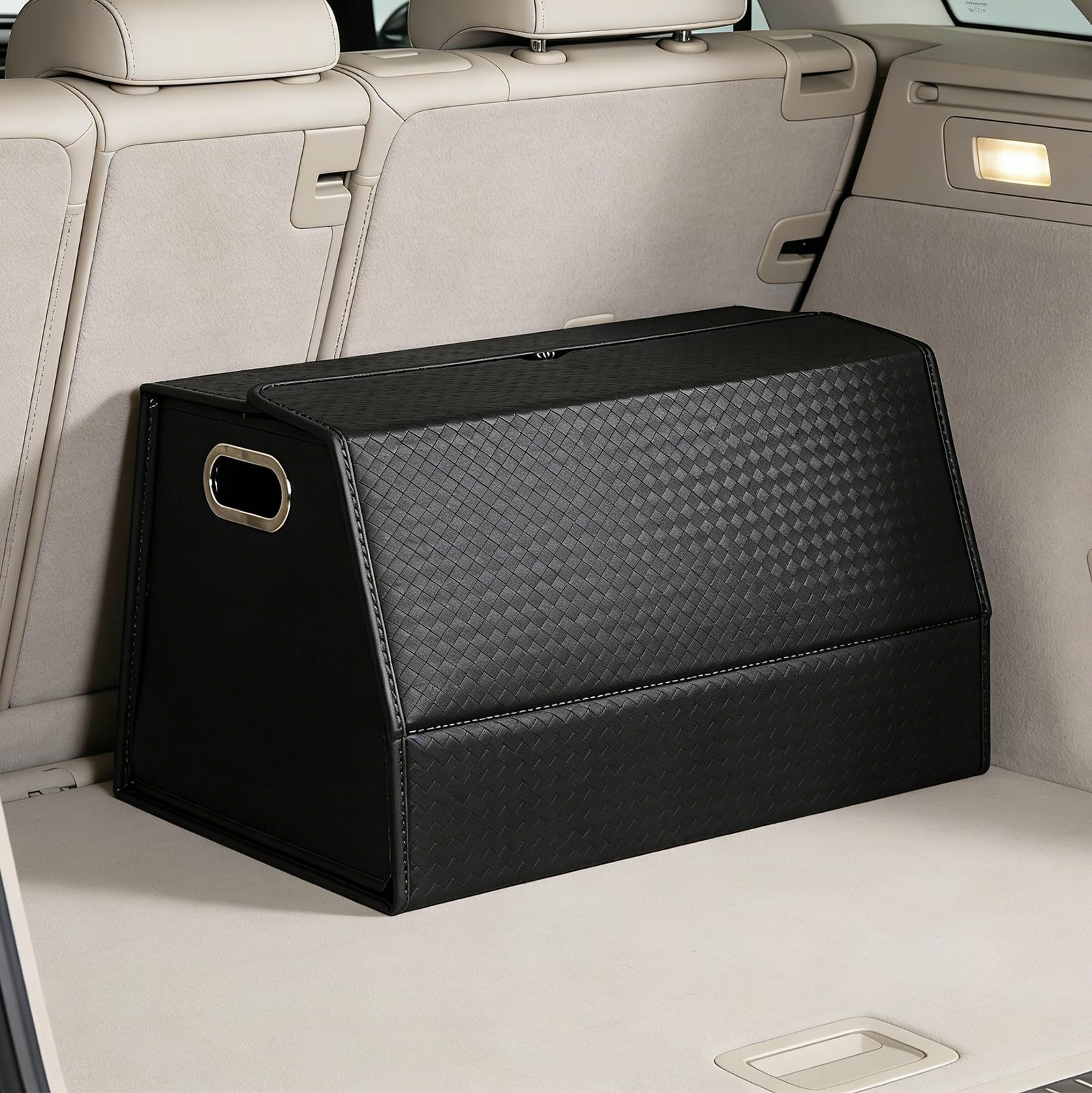 JAOGAUS Organizer per bagagliaio auto, pieghevole, grande contenitore per bagagliaio con divisorio, antiscivolo, in pelle nappa, impermeabile, per auto, SUV a casa