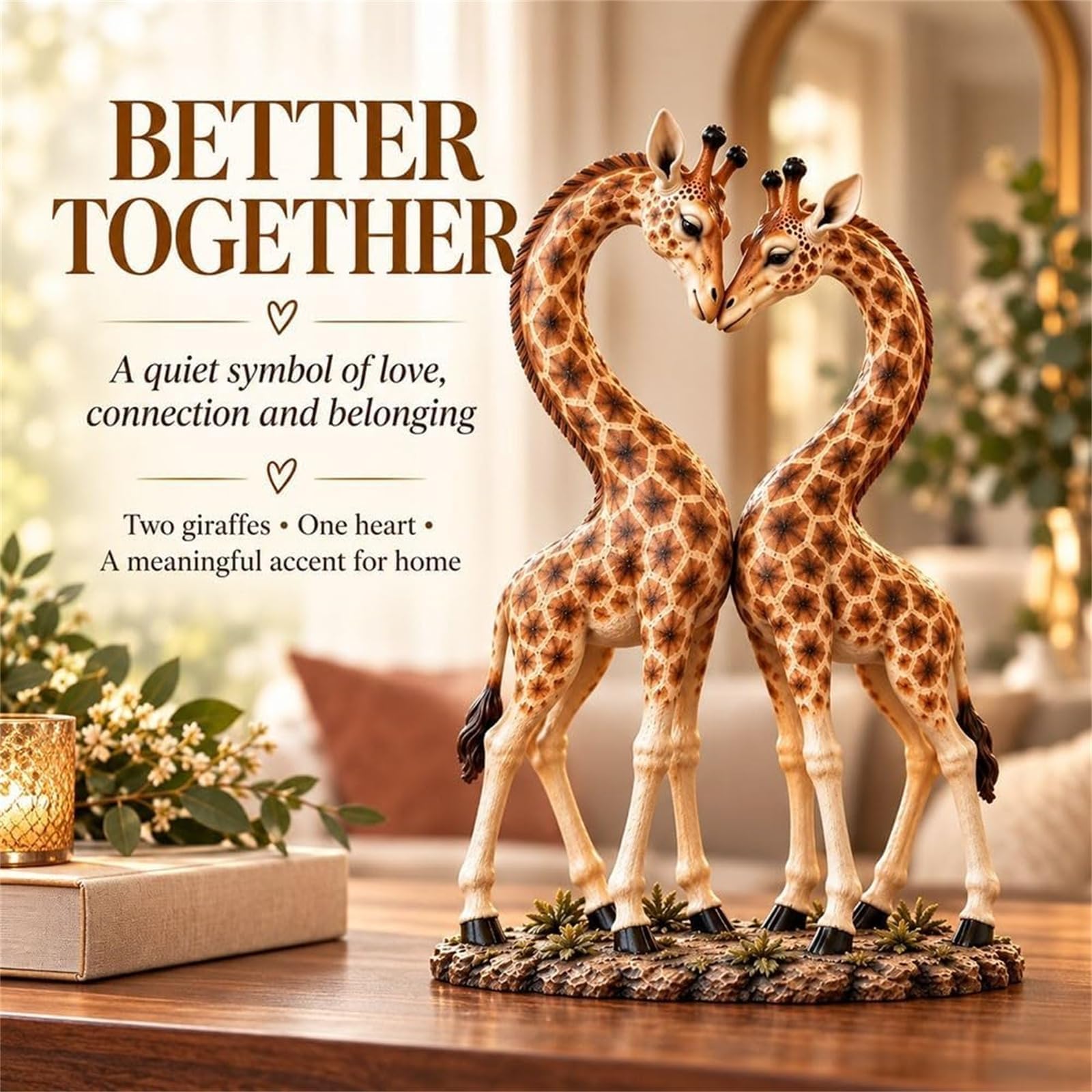 Scultura Cuore di Giraffe, Statuina Coppia di Giraffe, Dettaglio Savana