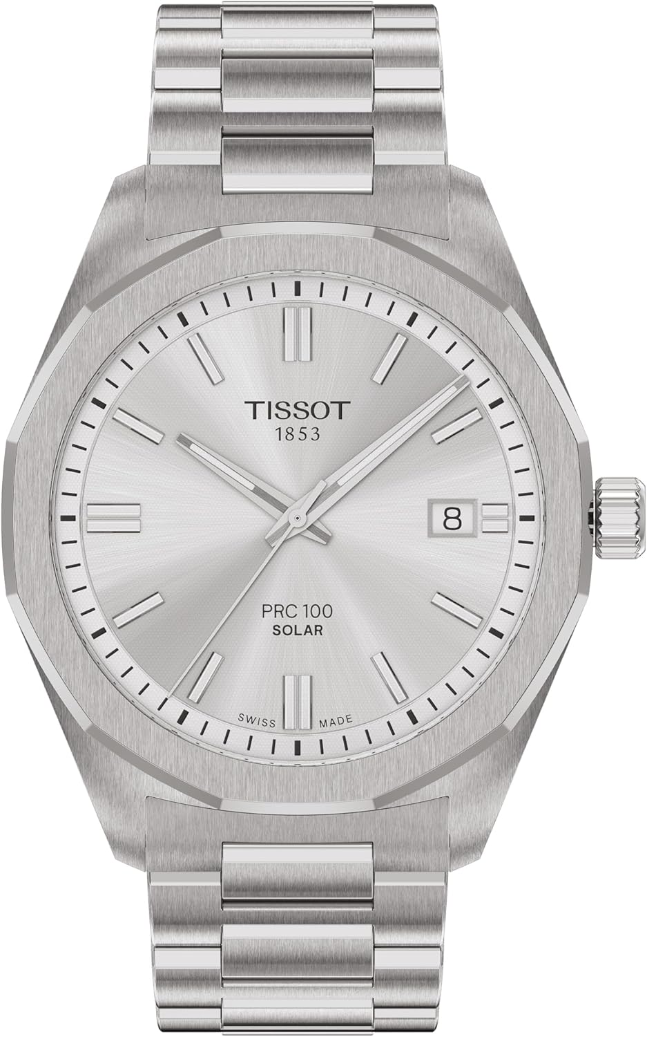 Tissot PRC 100 Solar, Silver Dial, 39mm Watch for Men, Stainless Steel Case and Bracelet, Solar Quartz Movement, T1514221603100 - Image 1 of 7